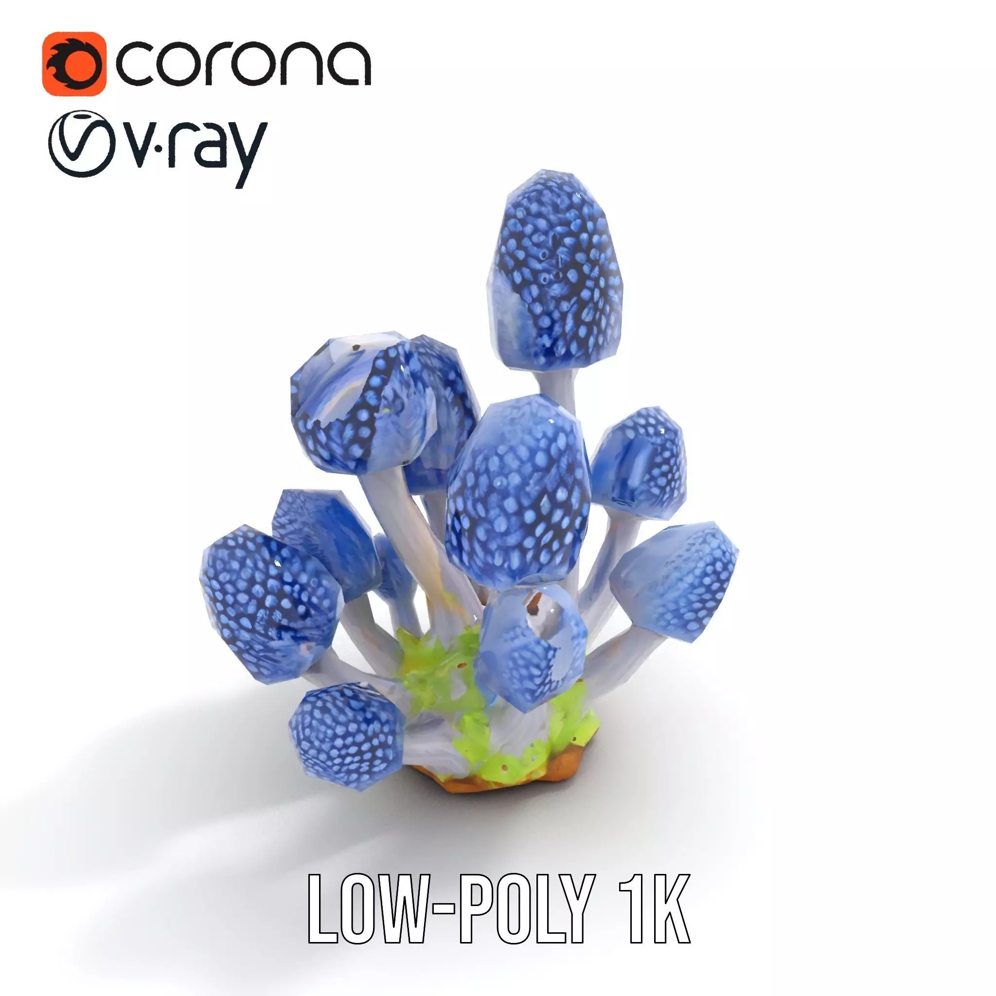 Blue Fuzzy Mushroom model pack Low-poly 3D model_7