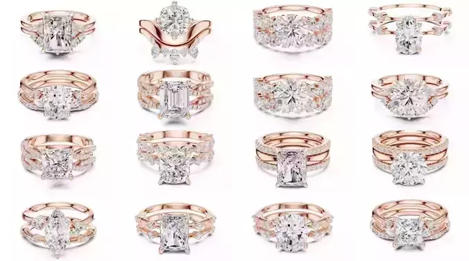 108 Bridal Ring Sets 3DM STL OBJ FBX 3 Color Render Video
