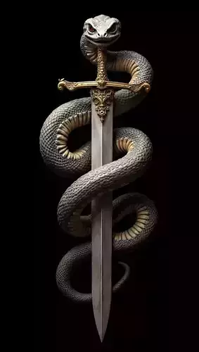 Snake and Sword 3D Model Mythical Weapon Coiled Serpent Design Low-poly 3D model