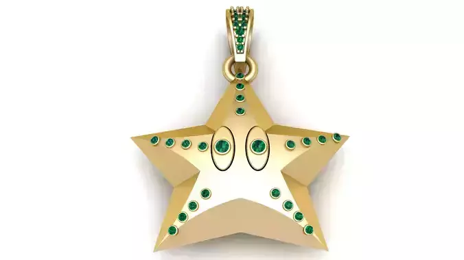 Golden Emerald Star Character Pendant 3D Printable Model