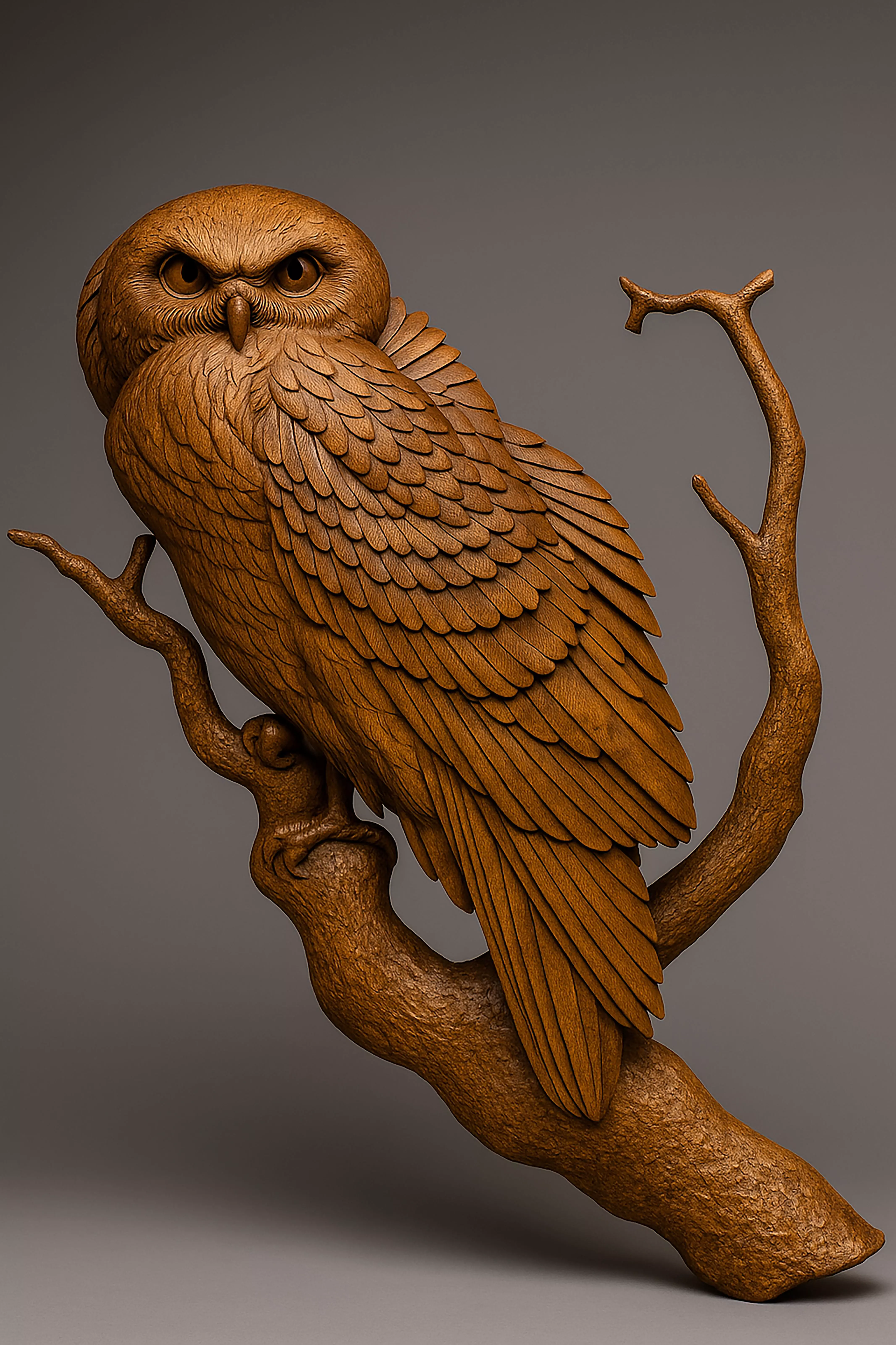 Handcrafted Wooden Owl Wall Art - Intricate Carved Owl 3D print model_0