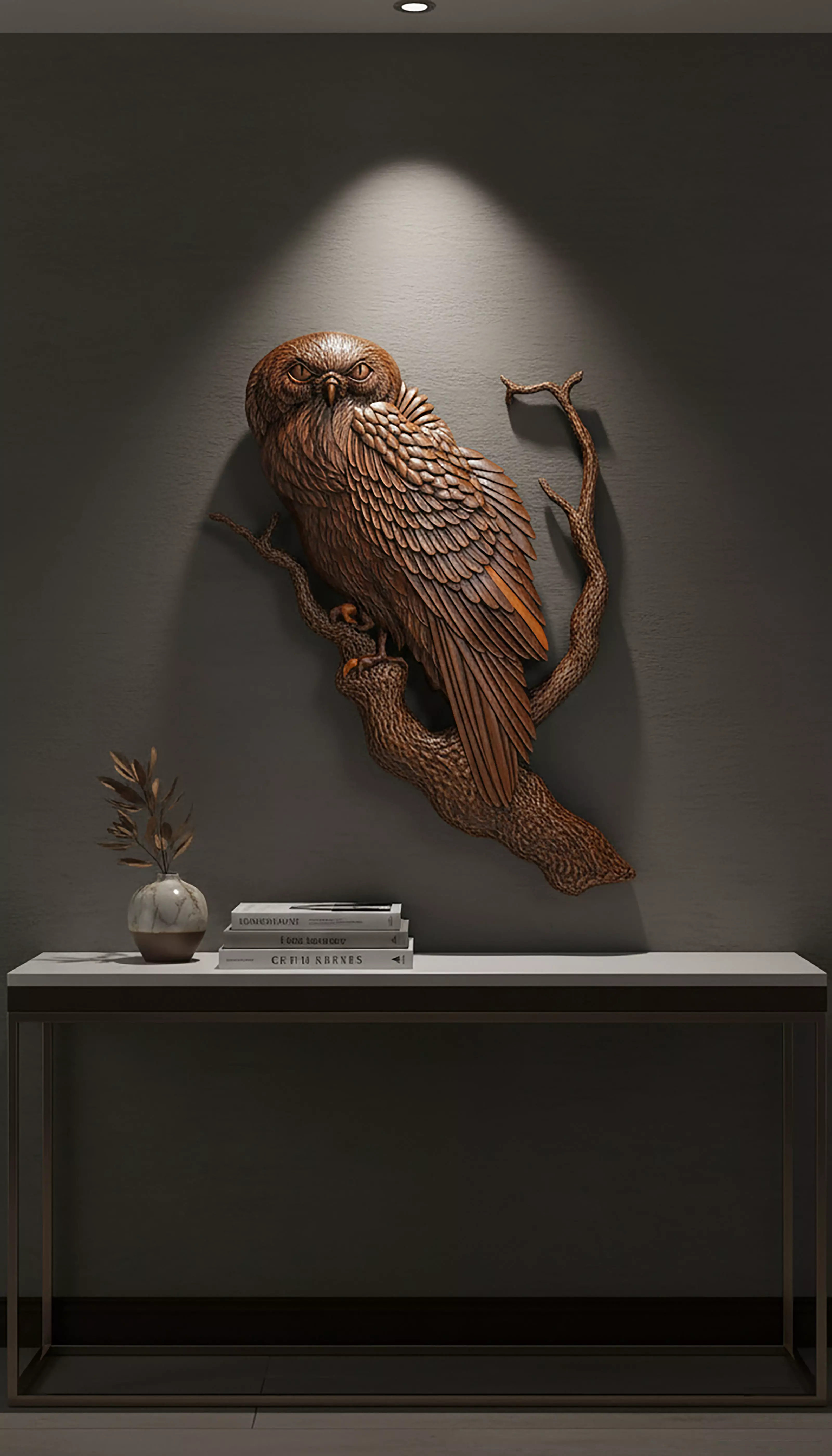 Handcrafted Wooden Owl Wall Art - Intricate Carved Owl 3D print model_2