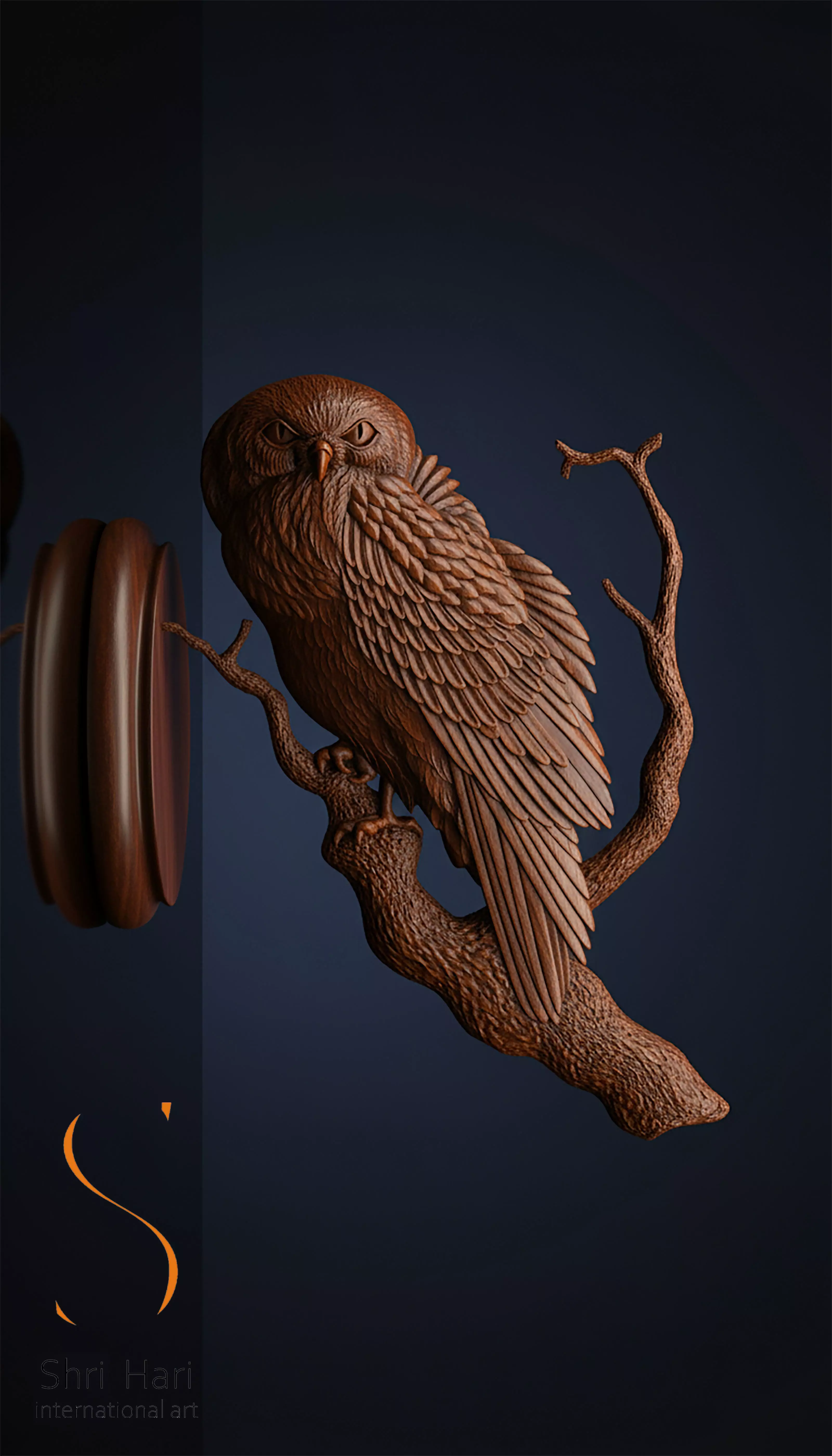 Handcrafted Wooden Owl Wall Art - Intricate Carved Owl 3D print model_1