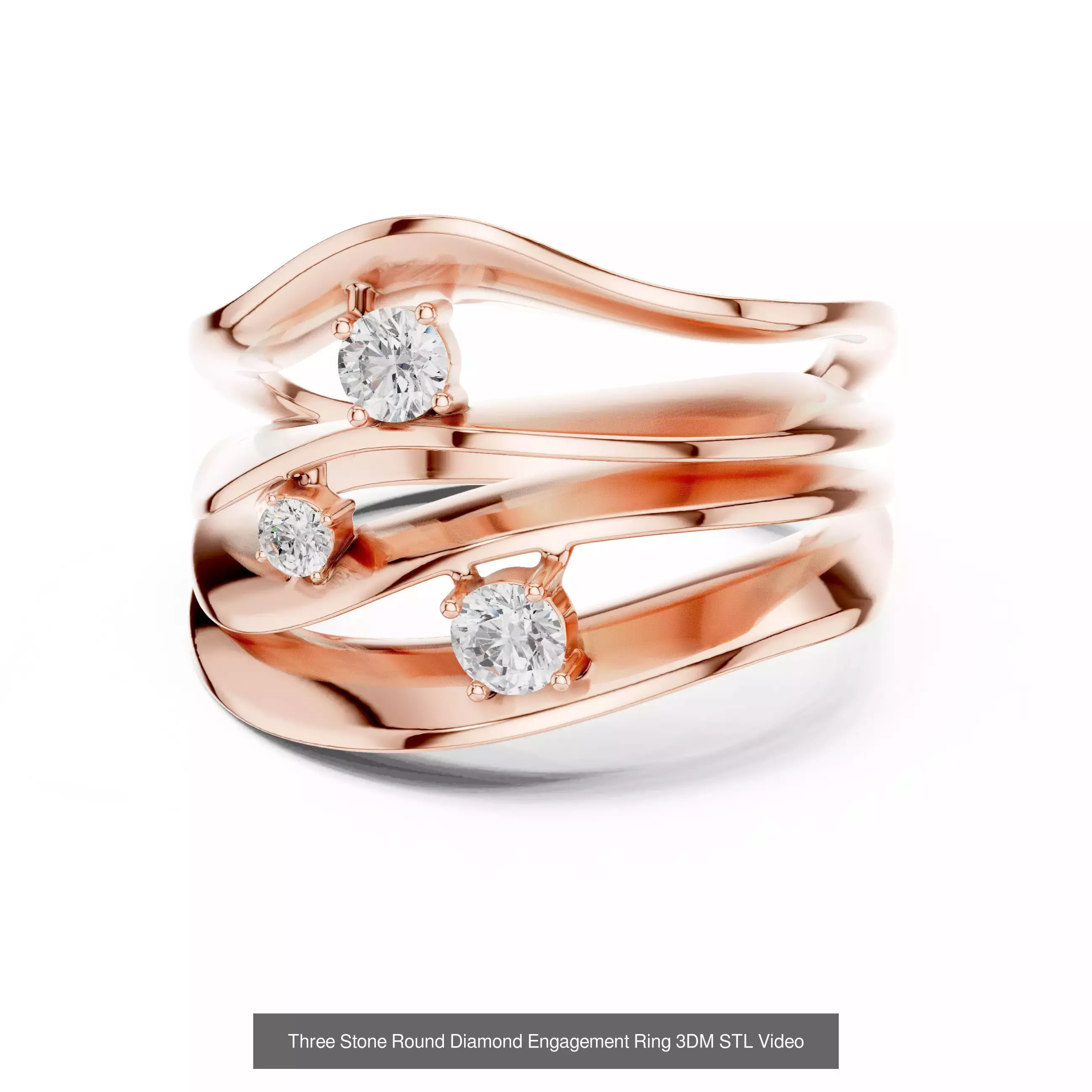 23 Three Diamond Wedding Band 3DM STL OBK FBX 3 Color Video 3D Model Collection_19