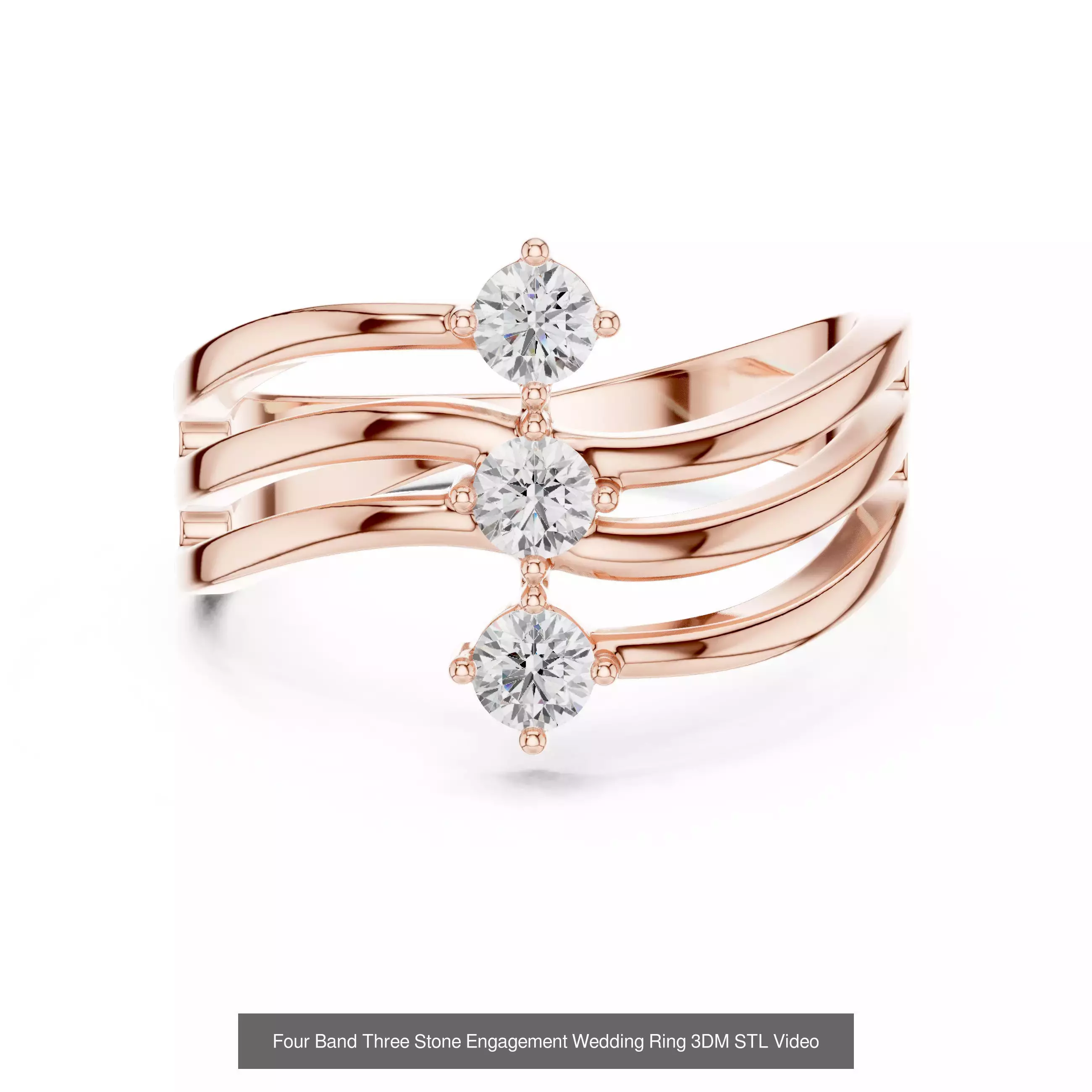 23 Three Diamond Wedding Band 3DM STL OBK FBX 3 Color Video 3D Model Collection_14
