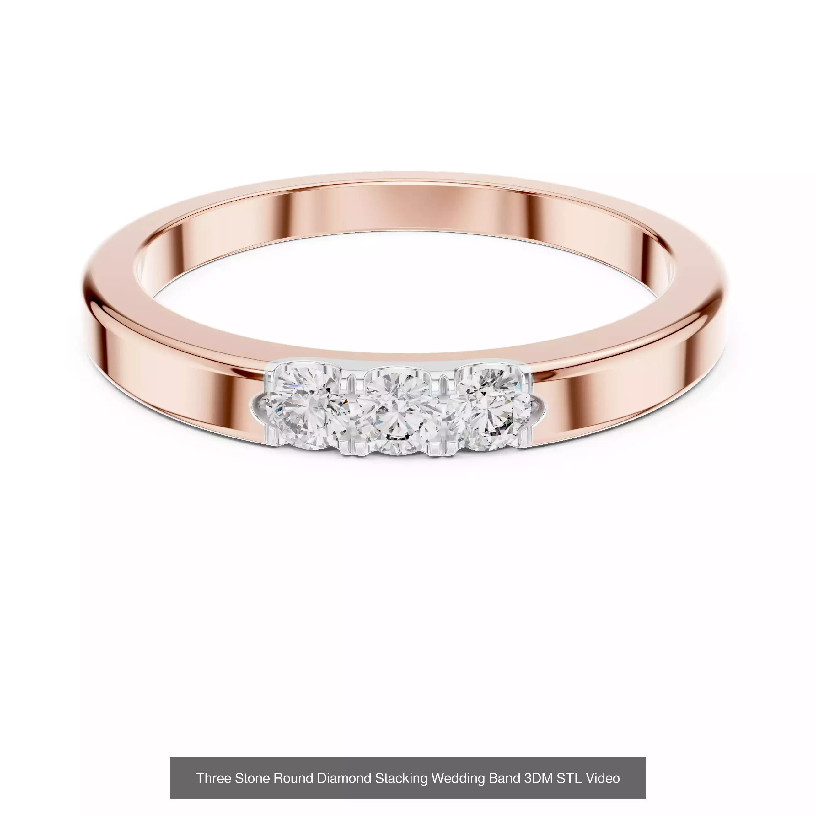23 Three Diamond Wedding Band 3DM STL OBK FBX 3 Color Video 3D Model Collection_9