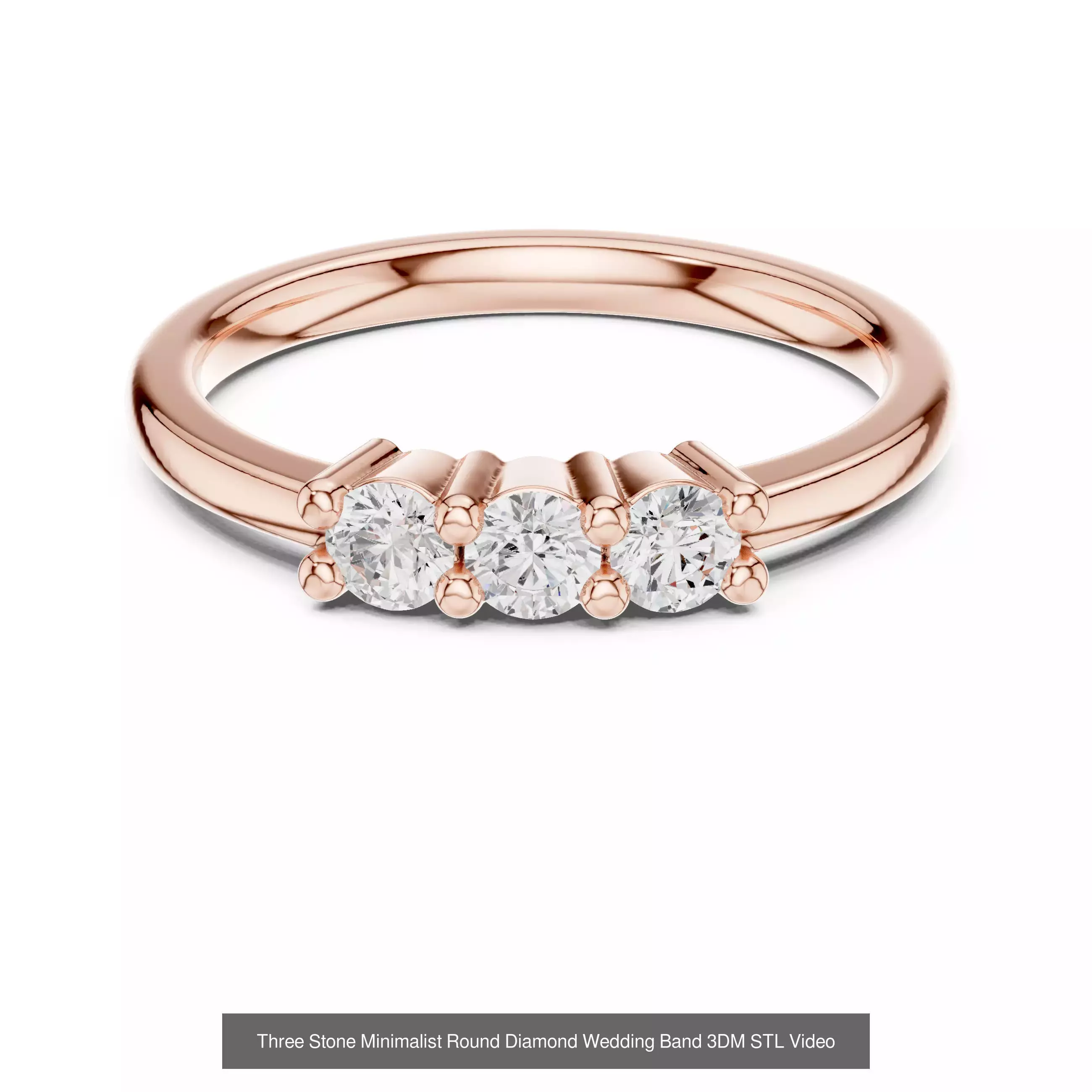 23 Three Diamond Wedding Band 3DM STL OBK FBX 3 Color Video 3D Model Collection_25