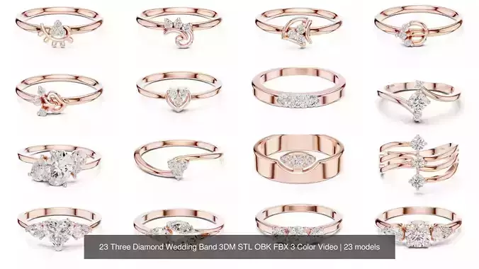 23 Three Diamond Wedding Band 3DM STL OBK FBX 3 Color Video 3D Model Collection 23 Three Diamond Wedding Band 3DM STL OBK FBX 3 Color Video 3D Model Collection