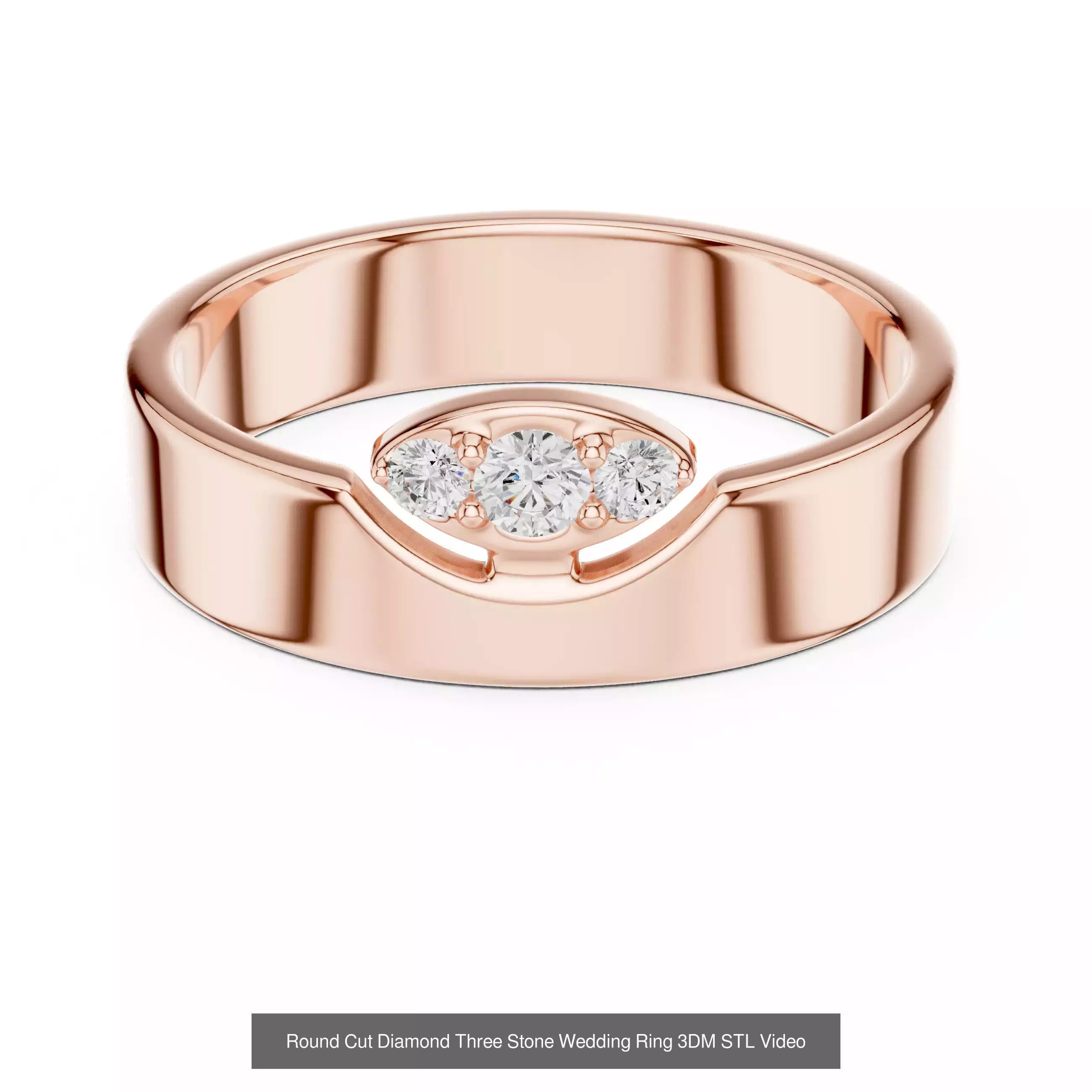 23 Three Diamond Wedding Band 3DM STL OBK FBX 3 Color Video 3D Model Collection_13