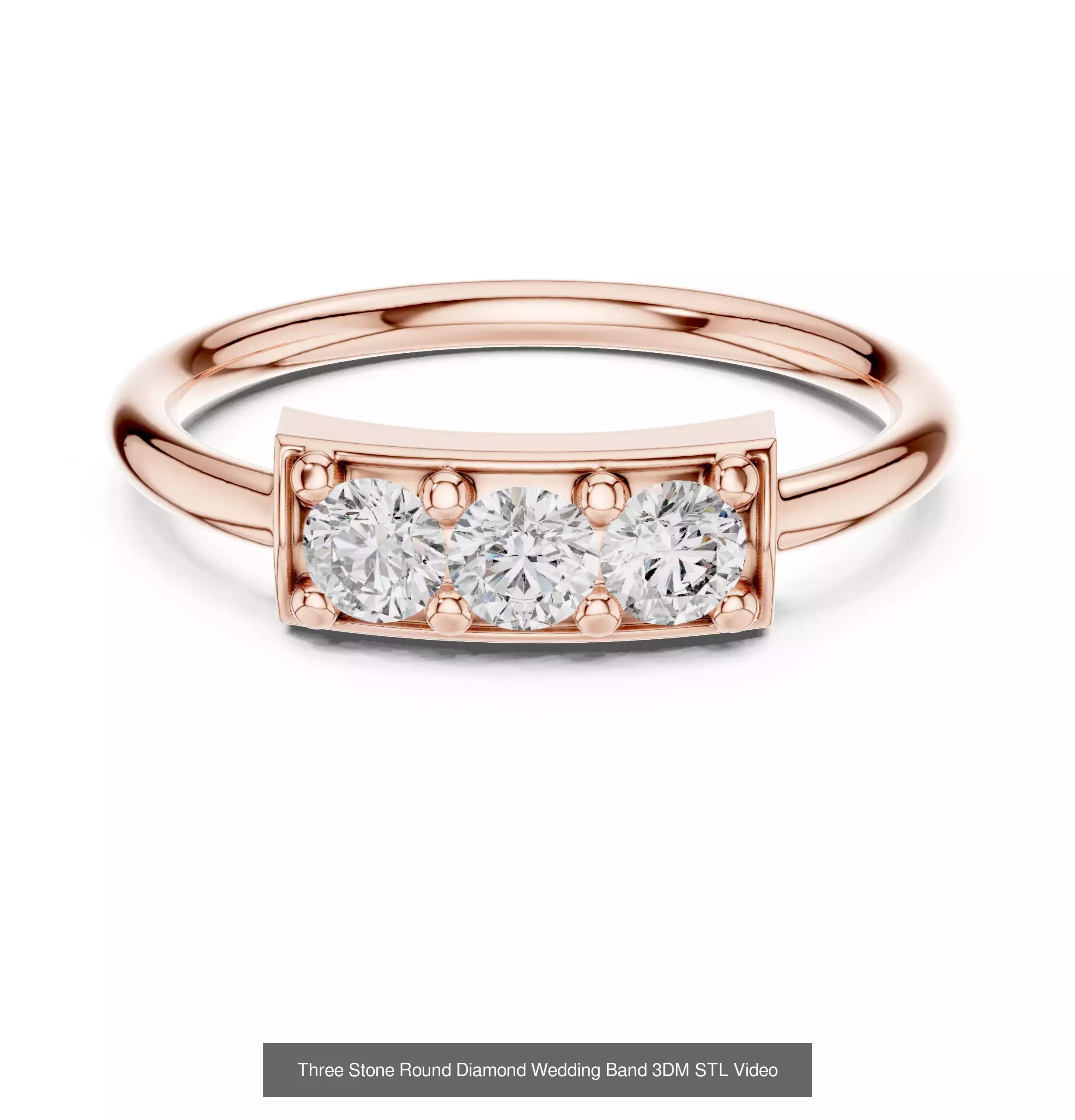 23 Three Diamond Wedding Band 3DM STL OBK FBX 3 Color Video 3D Model Collection_21