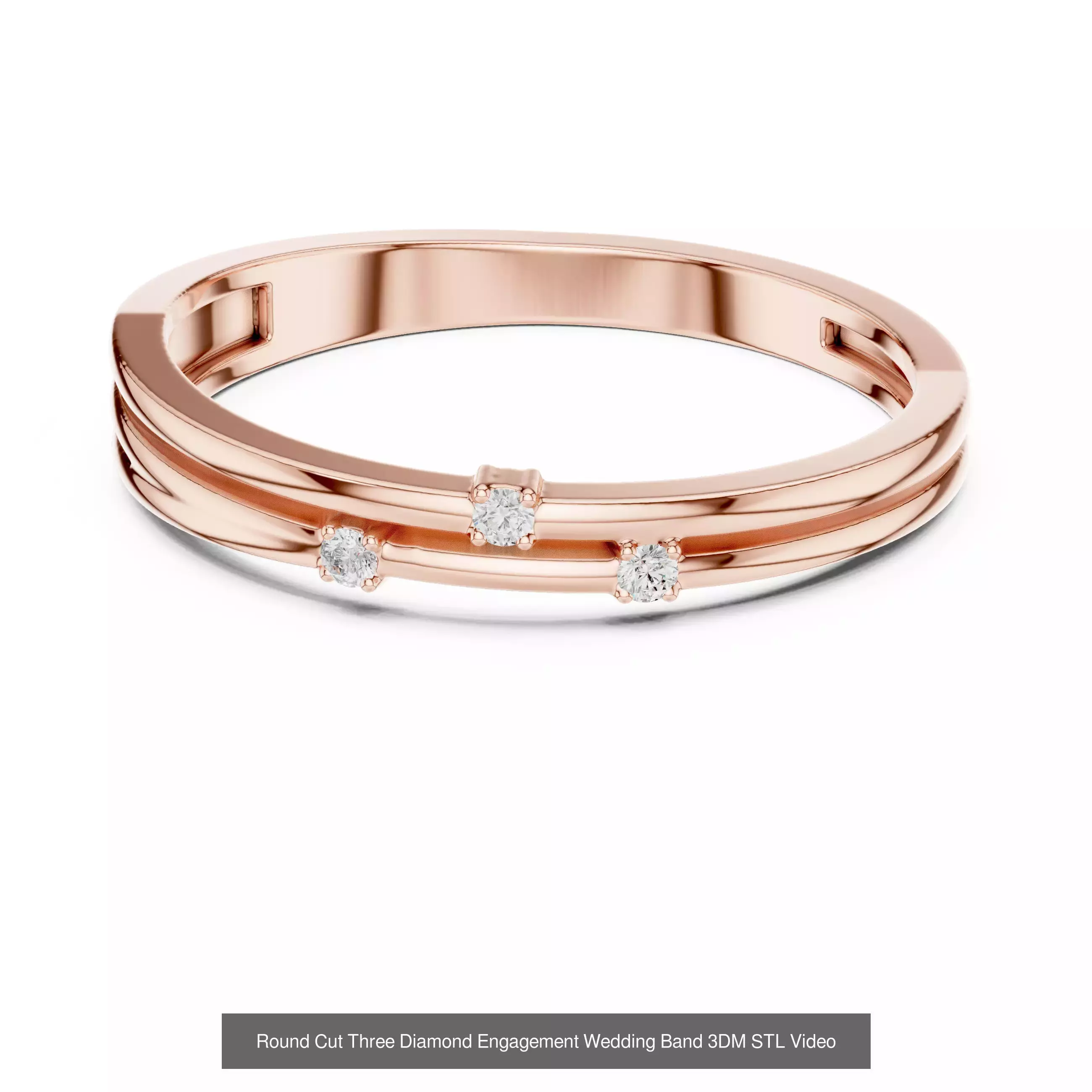 23 Three Diamond Wedding Band 3DM STL OBK FBX 3 Color Video 3D Model Collection_20