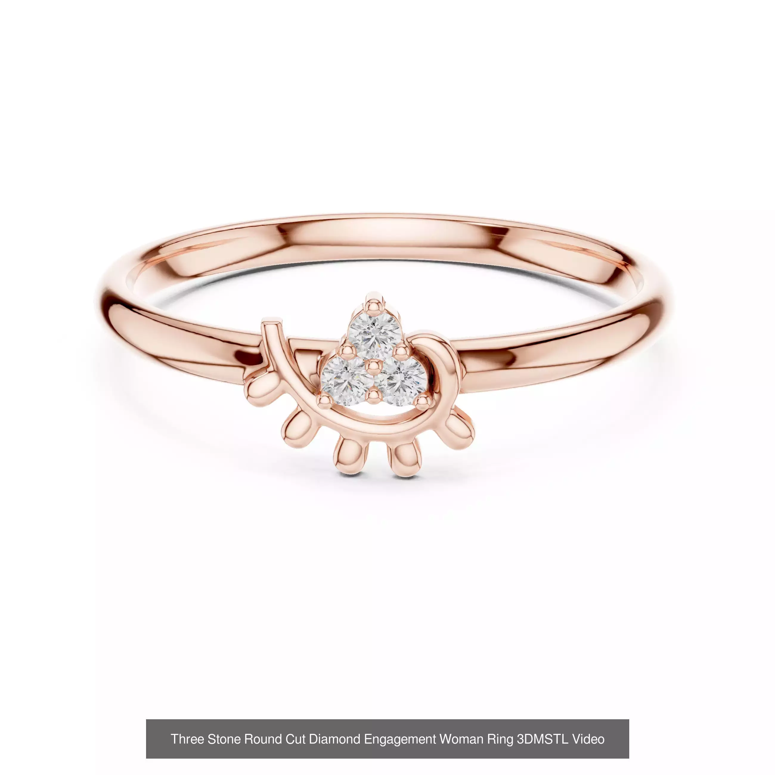 23 Three Diamond Wedding Band 3DM STL OBK FBX 3 Color Video 3D Model Collection_3