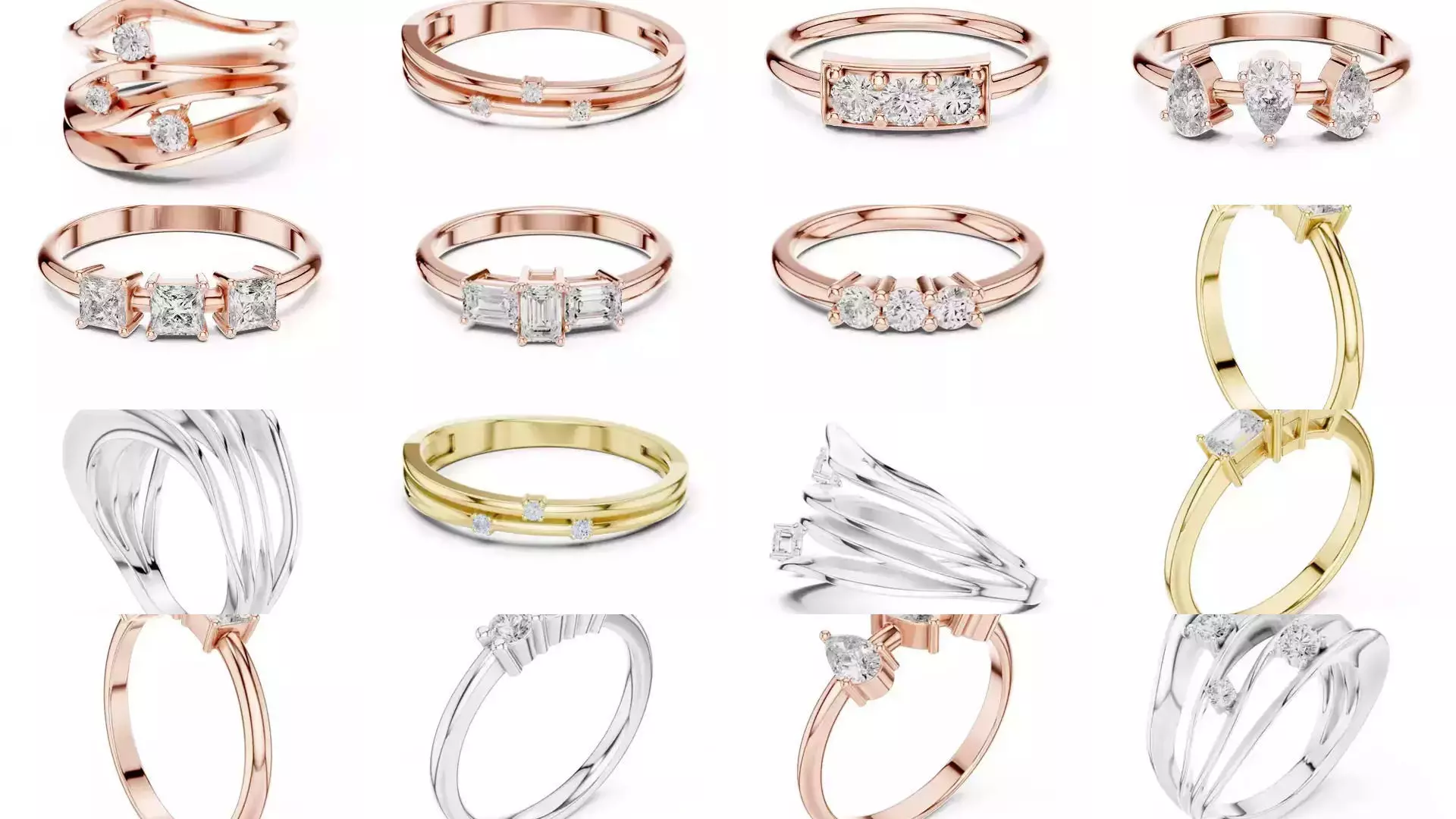 23 Three Diamond Wedding Band 3DM STL OBK FBX 3 Color Video 3D Model Collection_1
