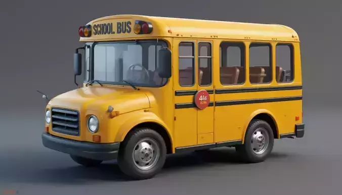 School Bus 3D Model Low Poly Game Ready PBR Textures