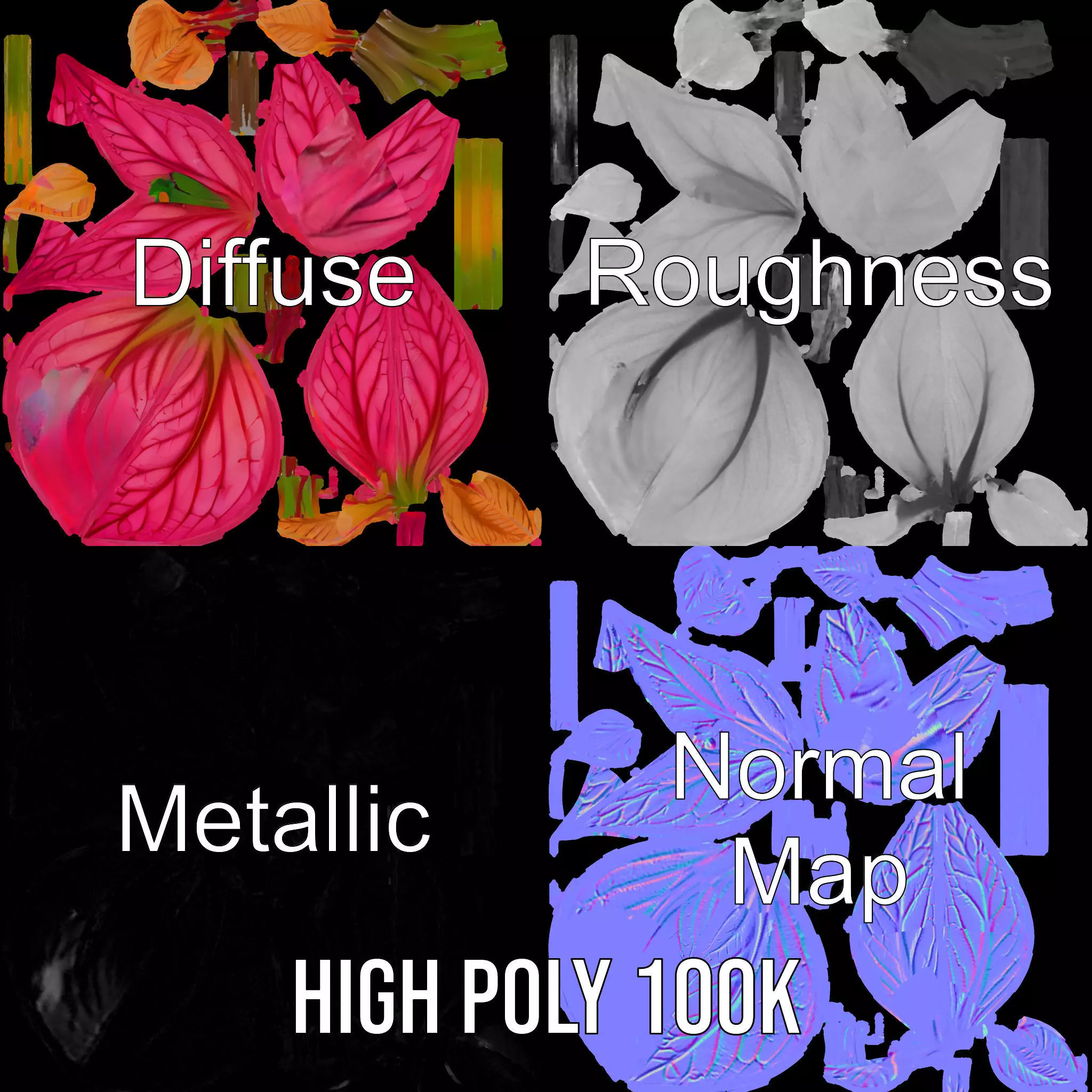 Pink Botanical Leaves model pack Low-poly 3D model_3