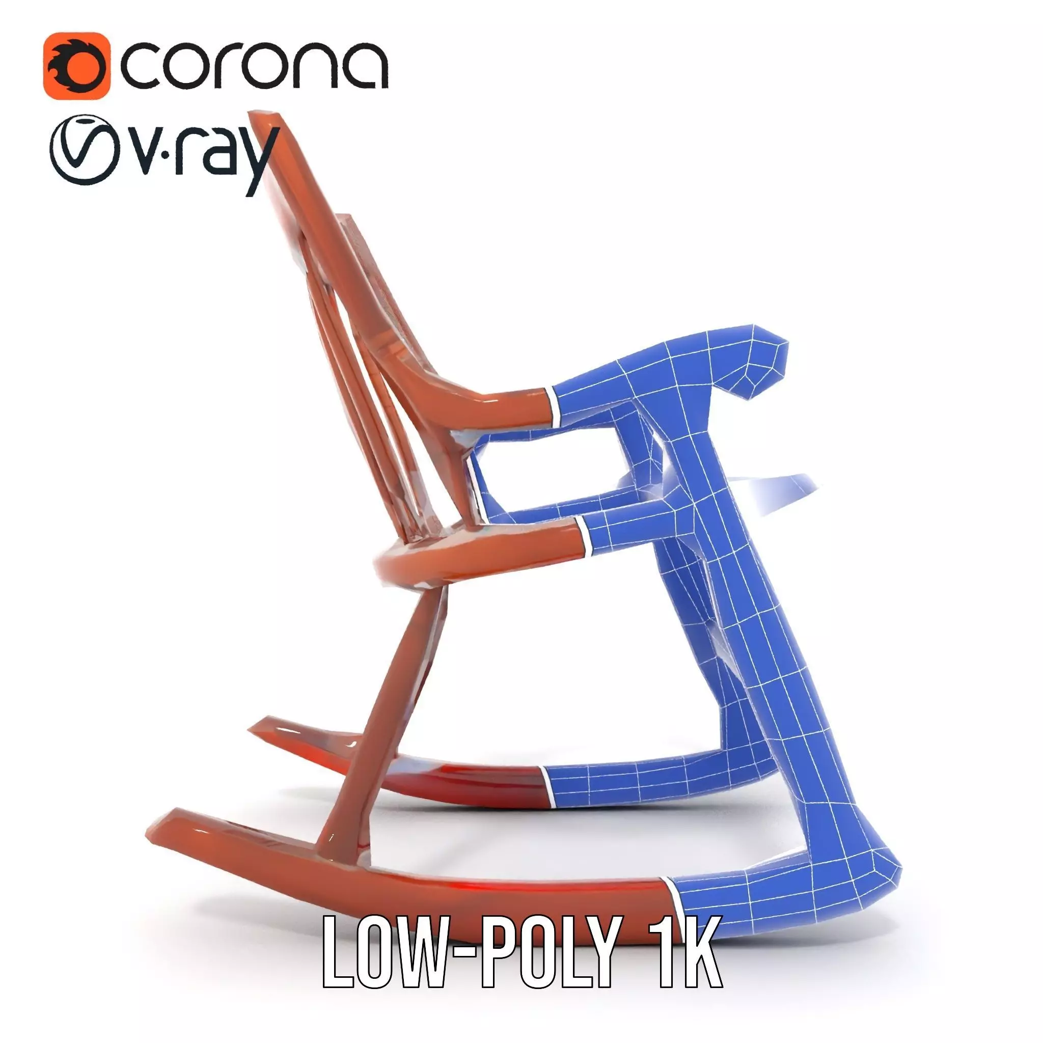 Vintage Wooden Rocking Chair model pack Low-poly 3D model_16