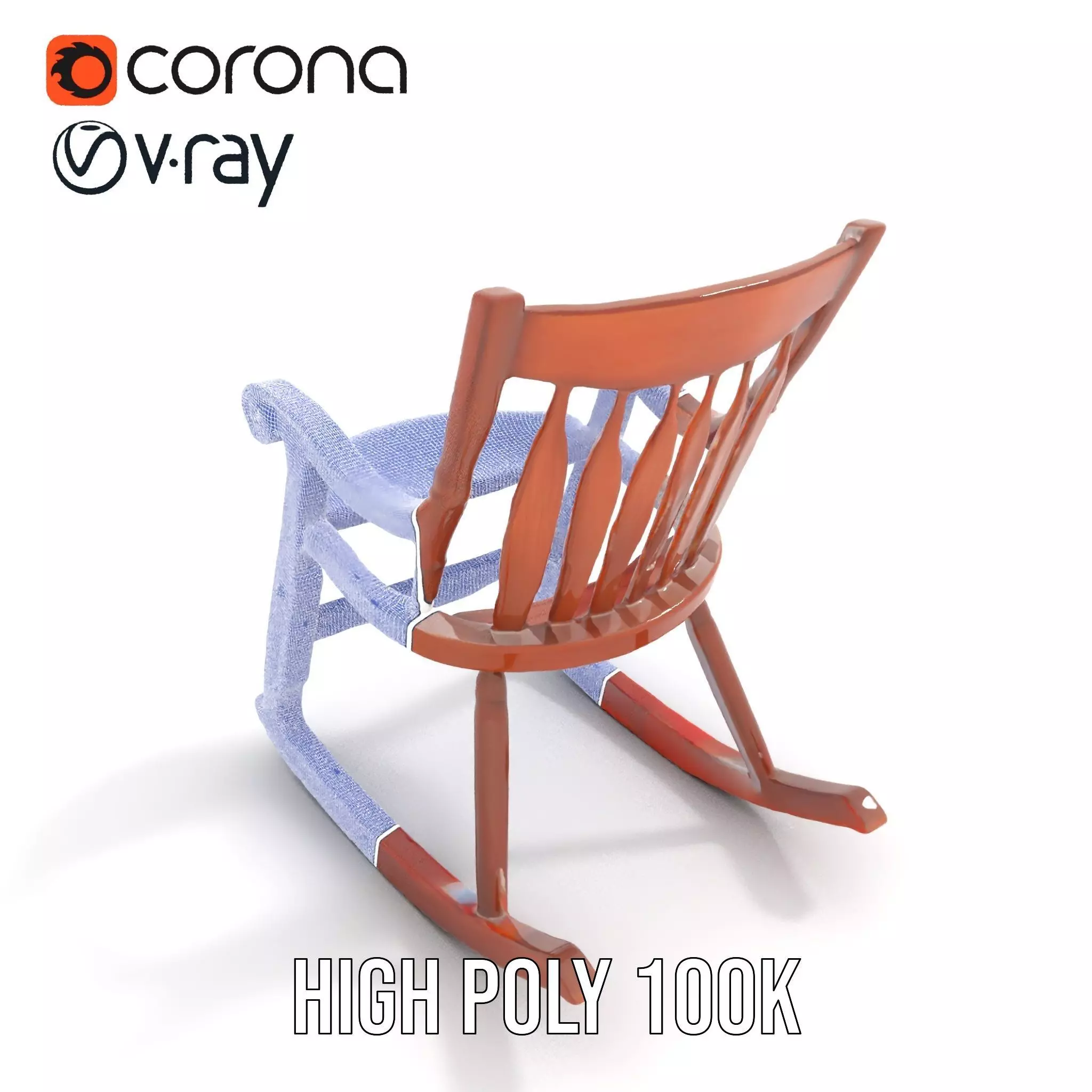 Vintage Wooden Rocking Chair model pack Low-poly 3D model_25
