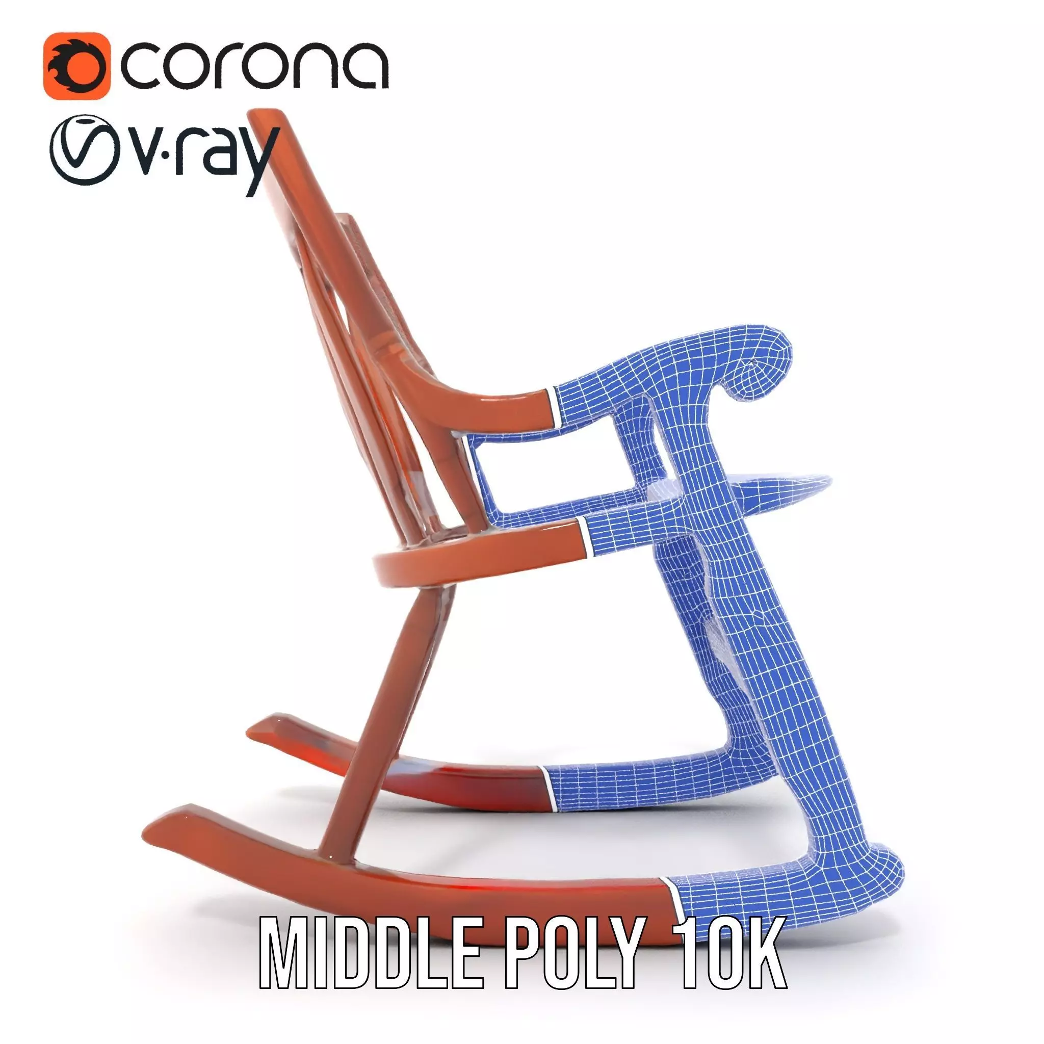 Vintage Wooden Rocking Chair model pack Low-poly 3D model_26