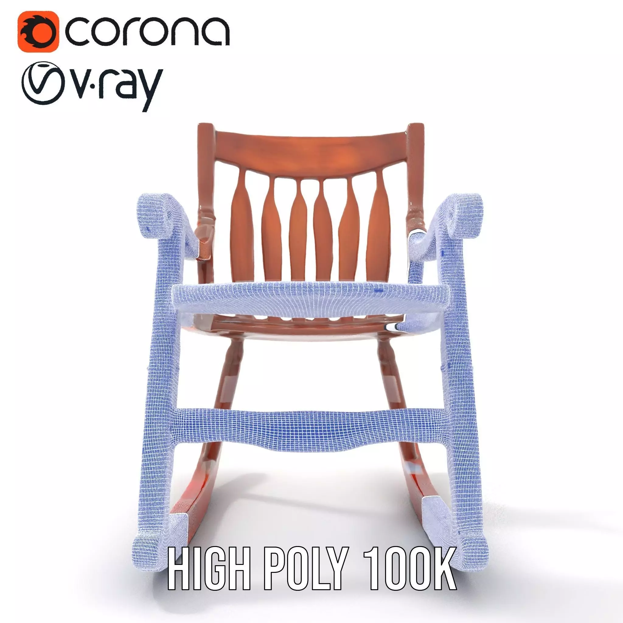 Vintage Wooden Rocking Chair model pack Low-poly 3D model_33