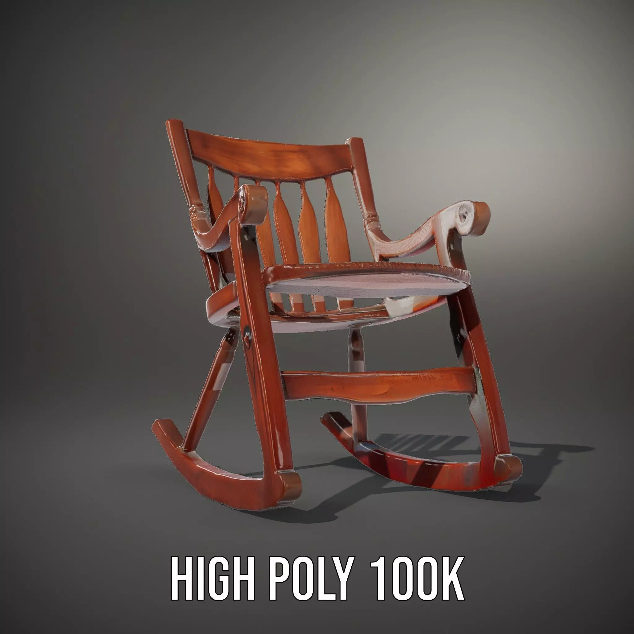 Vintage Wooden Rocking Chair model pack Low-poly 3D model_8