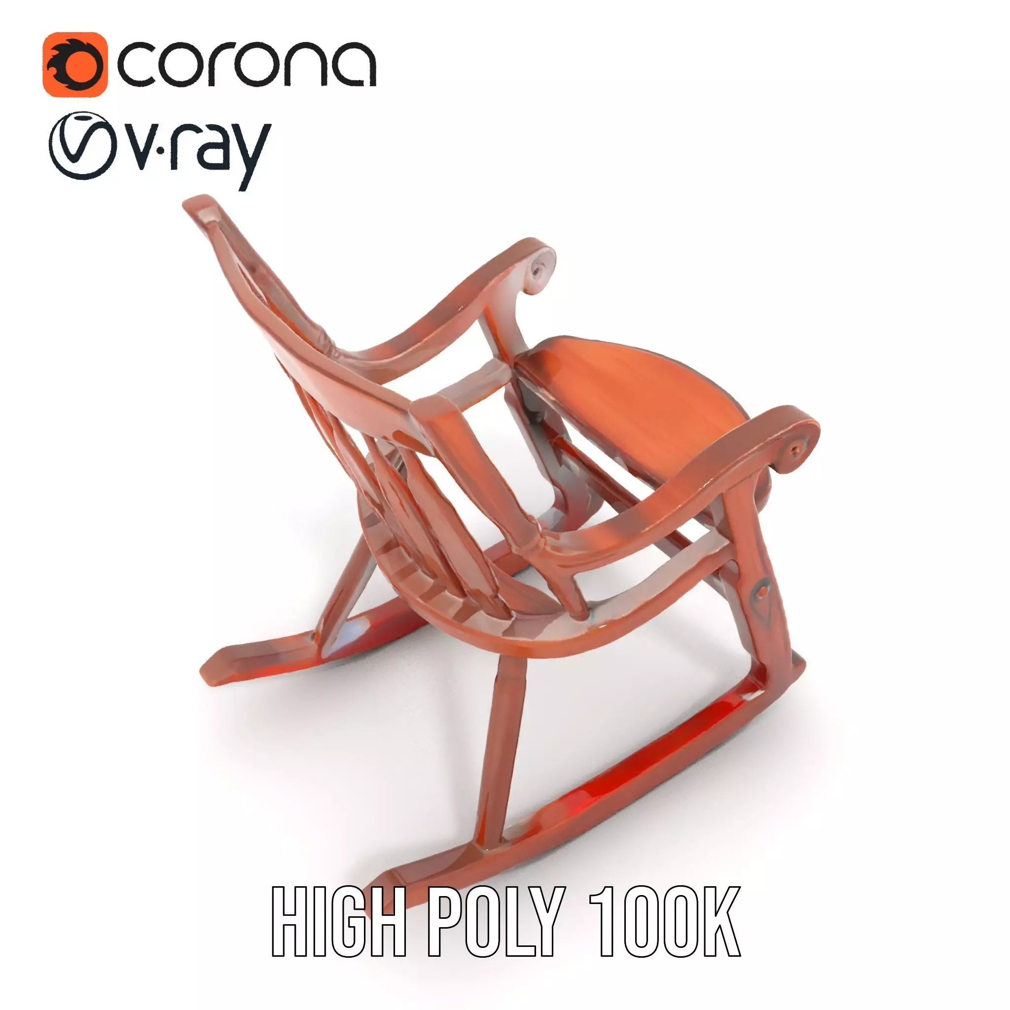 Vintage Wooden Rocking Chair model pack Low-poly 3D model_22