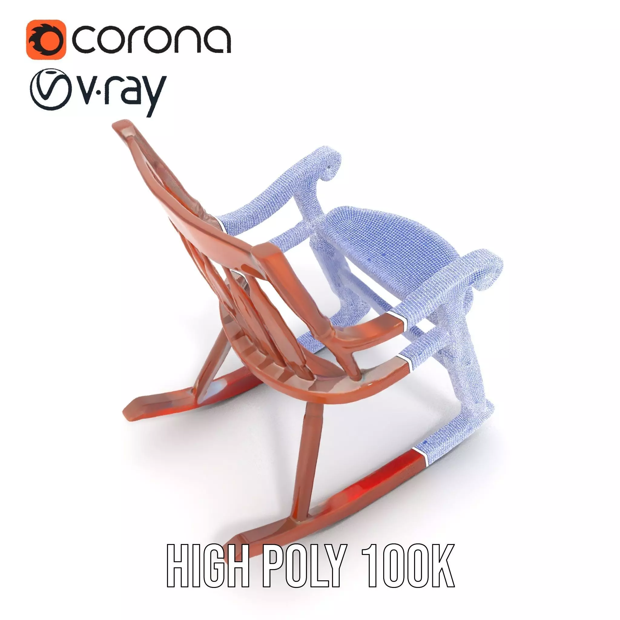 Vintage Wooden Rocking Chair model pack Low-poly 3D model_32