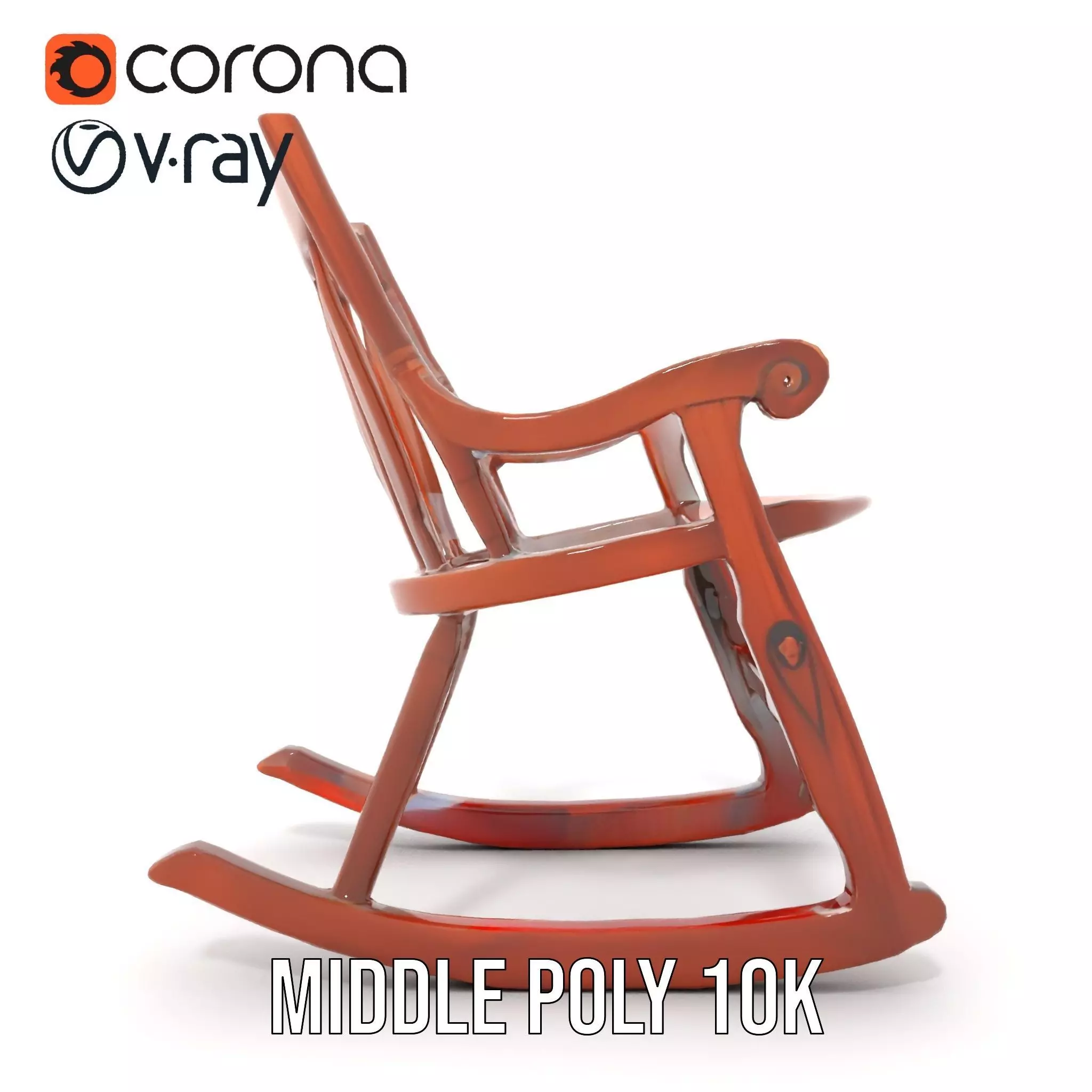 Vintage Wooden Rocking Chair model pack Low-poly 3D model_11