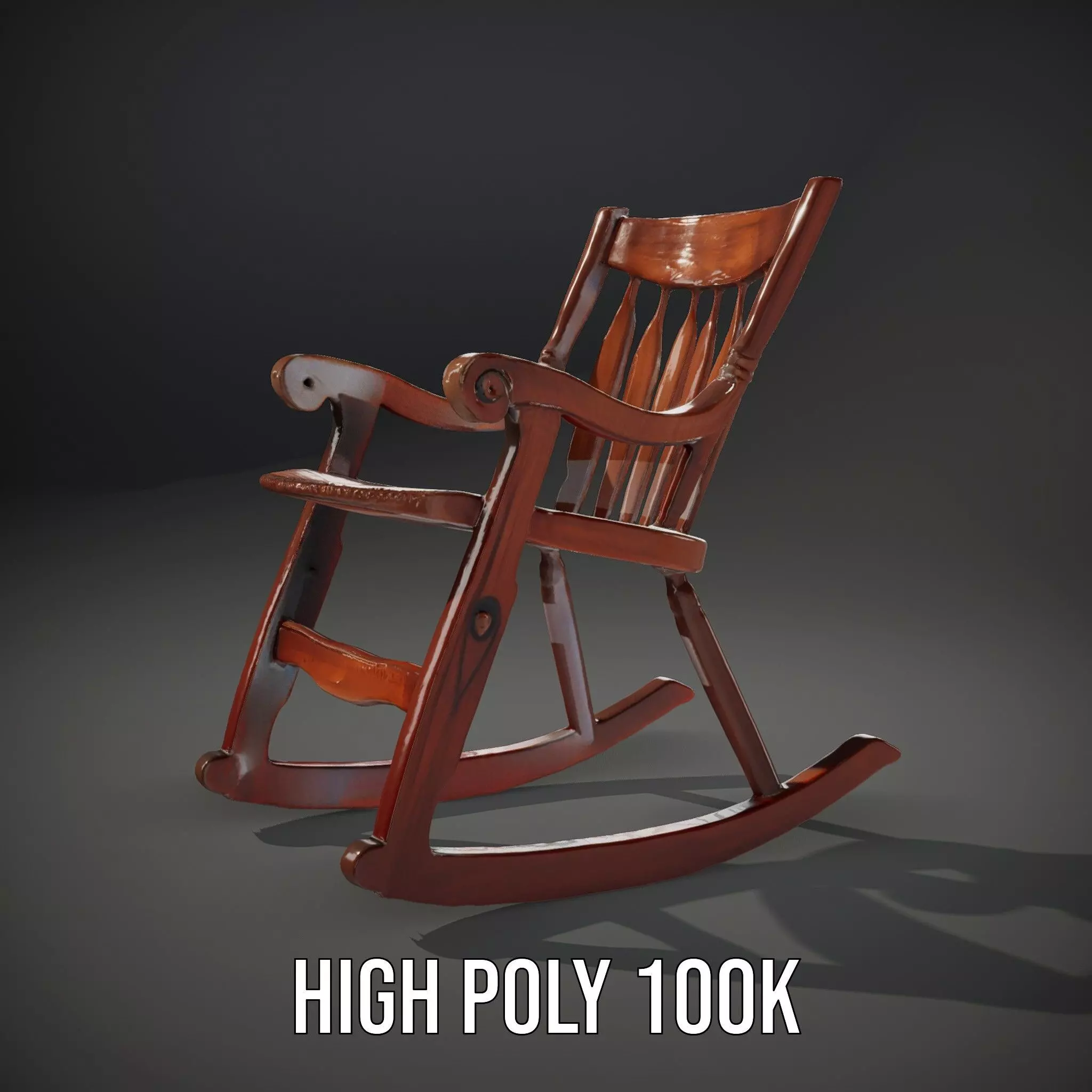 Vintage Wooden Rocking Chair model pack Low-poly 3D model_10