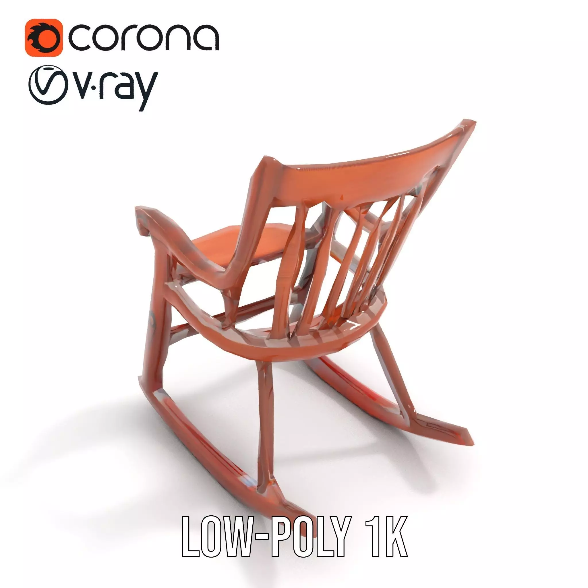 Vintage Wooden Rocking Chair model pack Low-poly 3D model_9