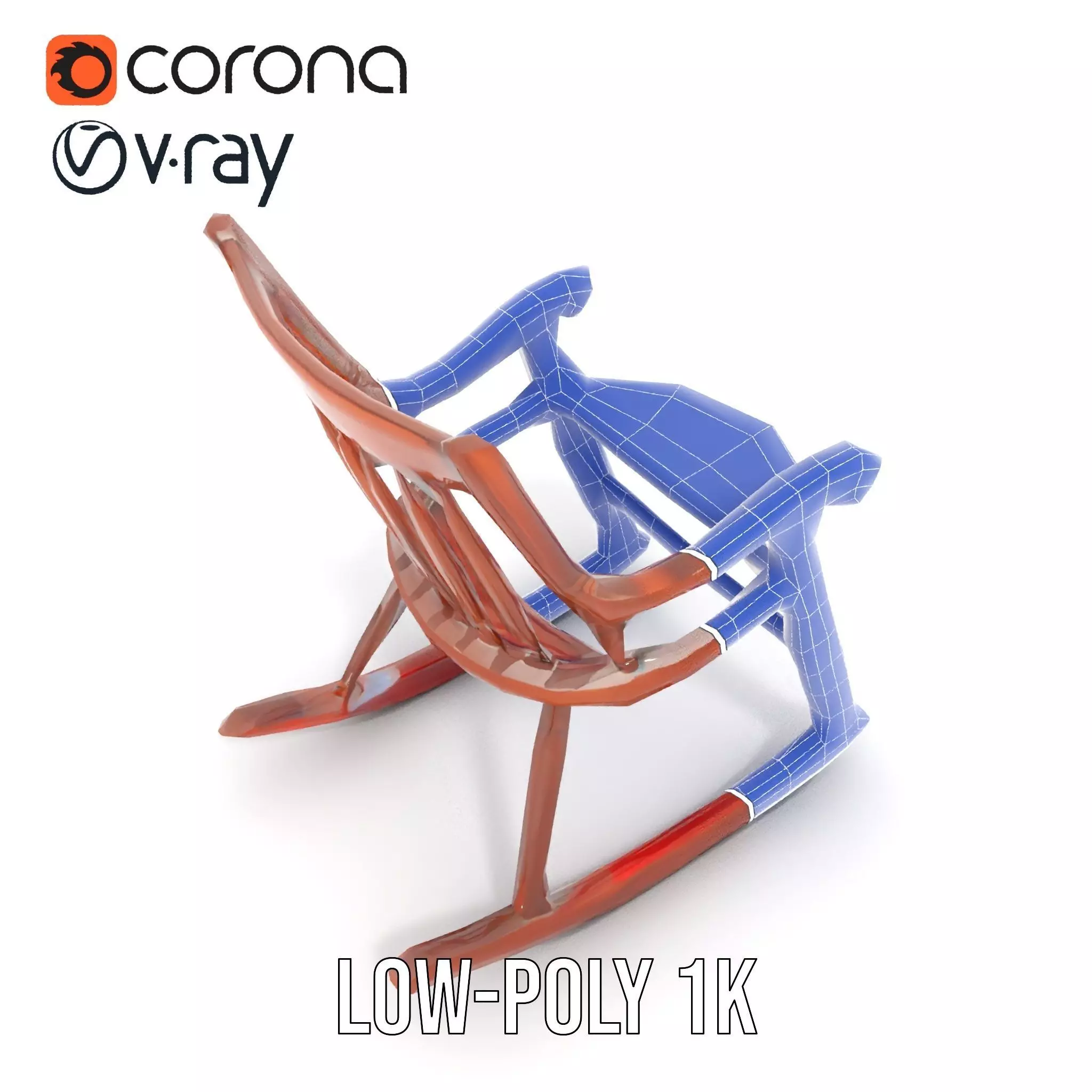 Vintage Wooden Rocking Chair model pack Low-poly 3D model_30