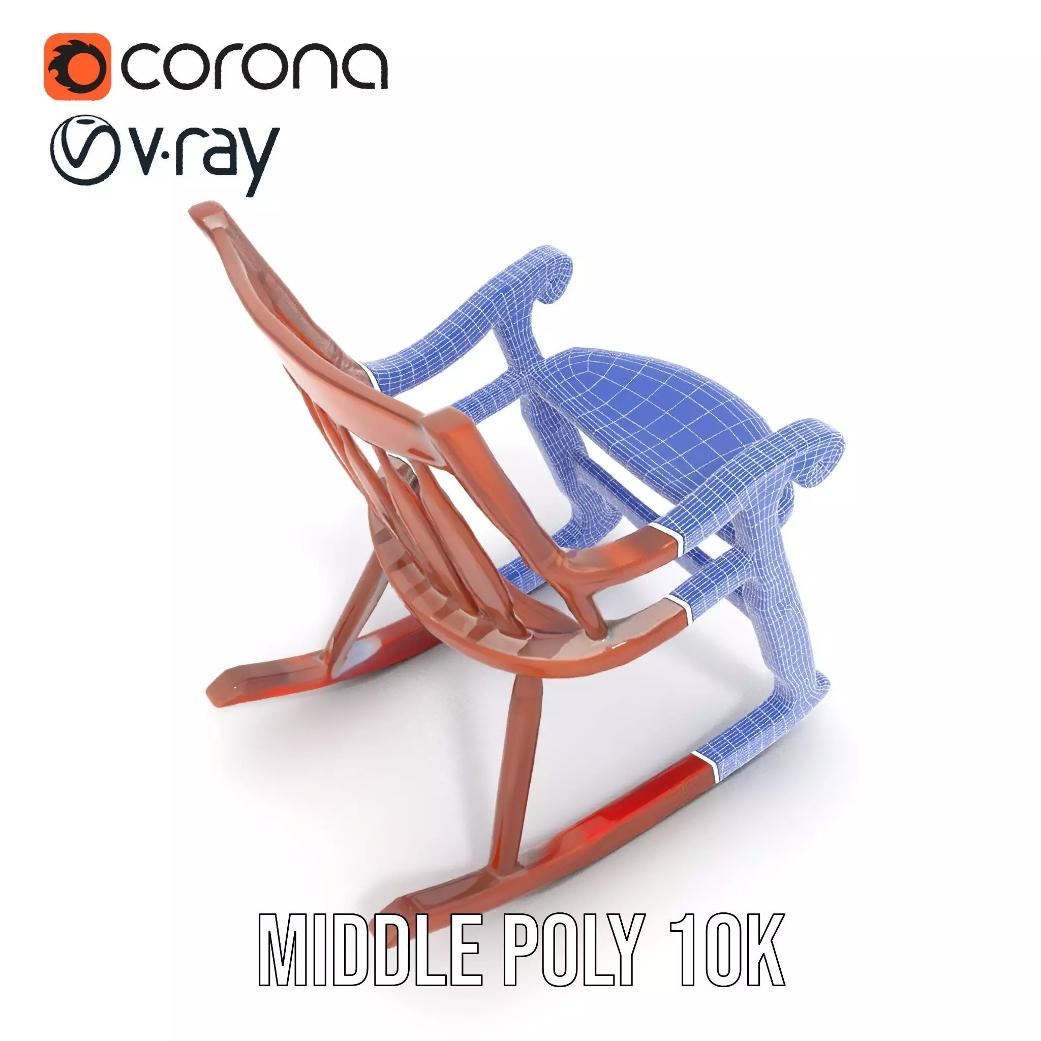 Vintage Wooden Rocking Chair model pack Low-poly 3D model_15