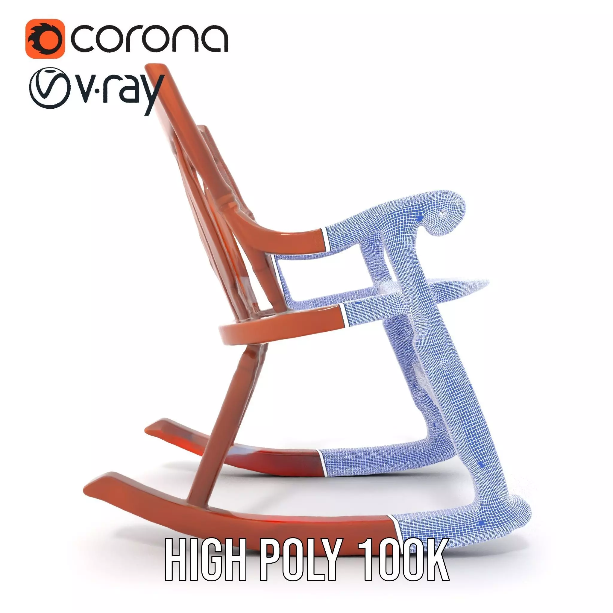 Vintage Wooden Rocking Chair model pack Low-poly 3D model_34