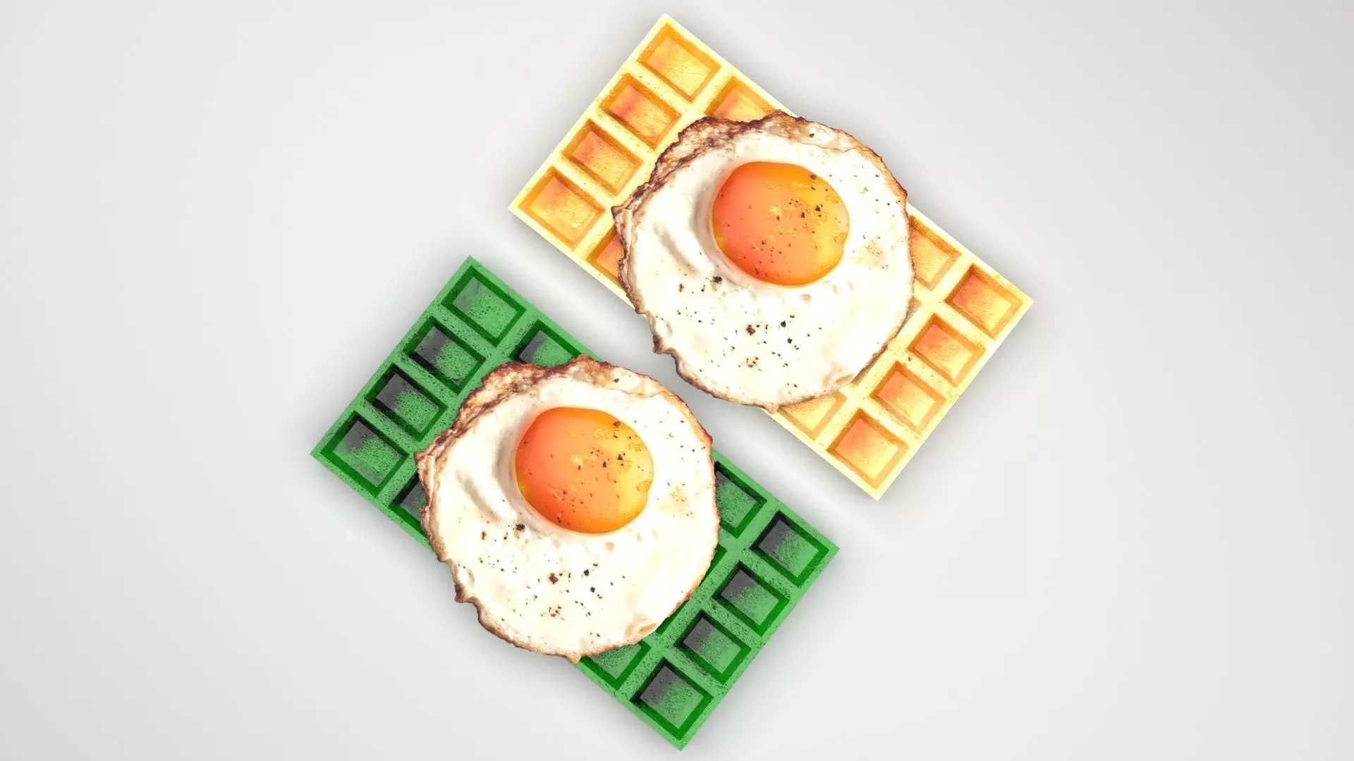 Fried Egg On Waffles 3D model_2