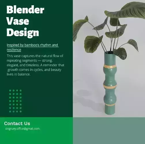 Golden Green Vase Set 06-Blender Procedural 3D Model 