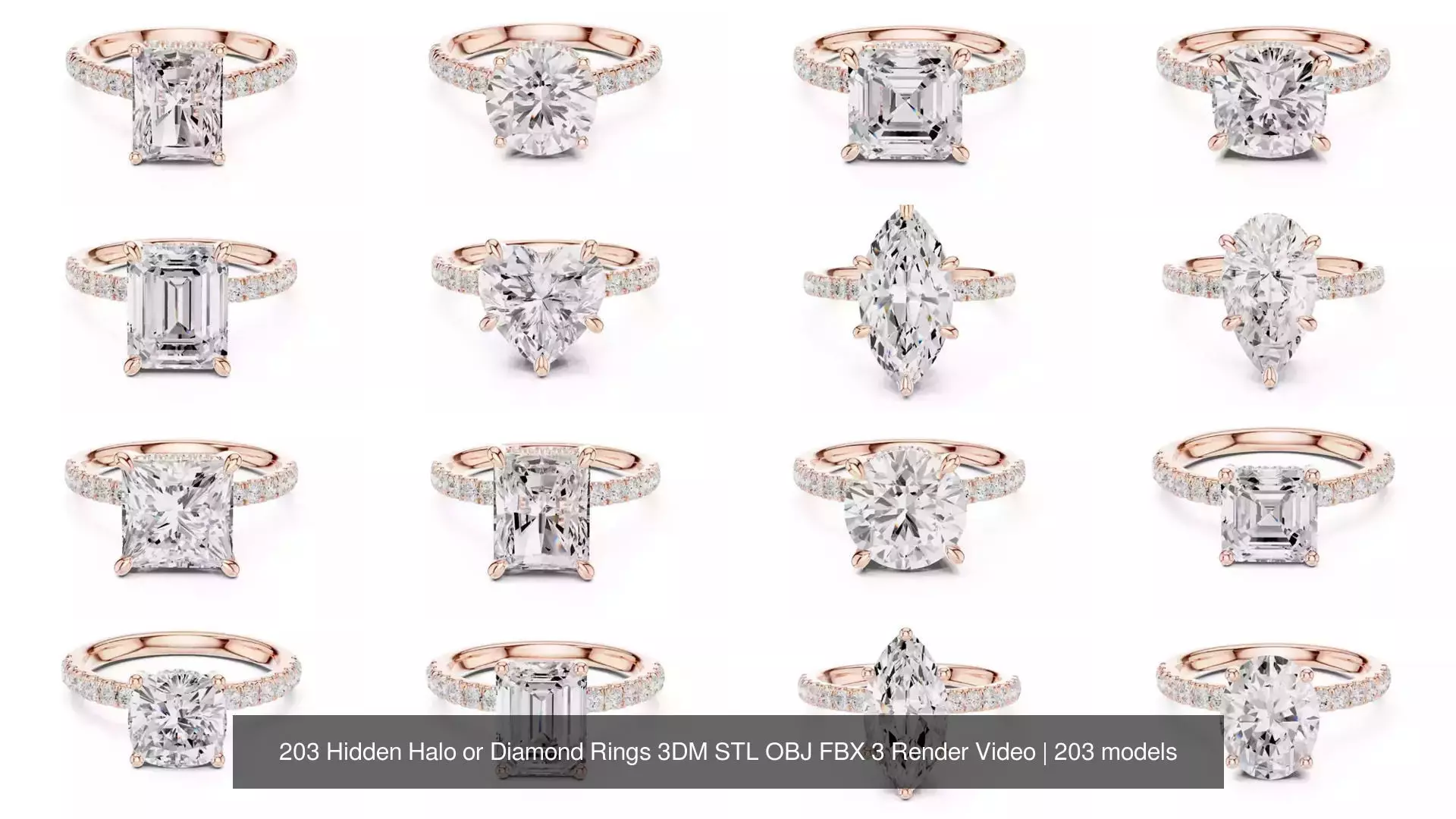 203 Hidden Halo or Diamond Rings 3DM STL OBJ FBX 3 Render Video 3D Model Collection_17