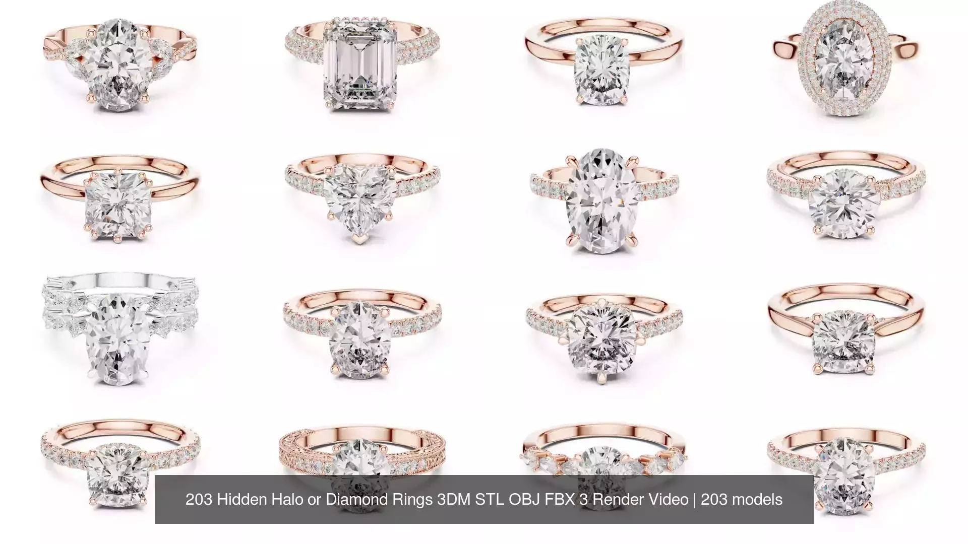 203 Hidden Halo or Diamond Rings 3DM STL OBJ FBX 3 Render Video 3D Model Collection_3