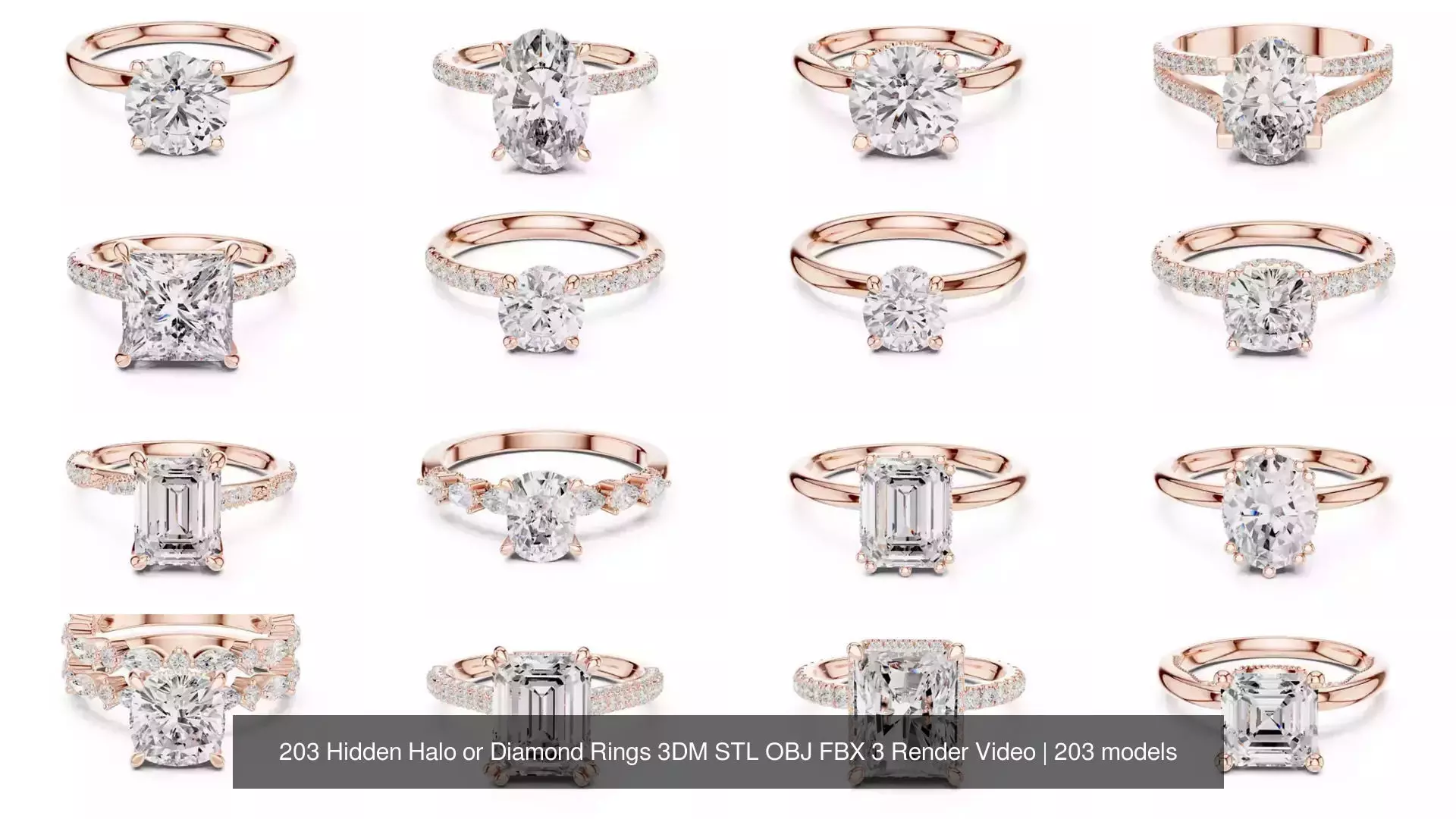 203 Hidden Halo or Diamond Rings 3DM STL OBJ FBX 3 Render Video 3D Model Collection_5