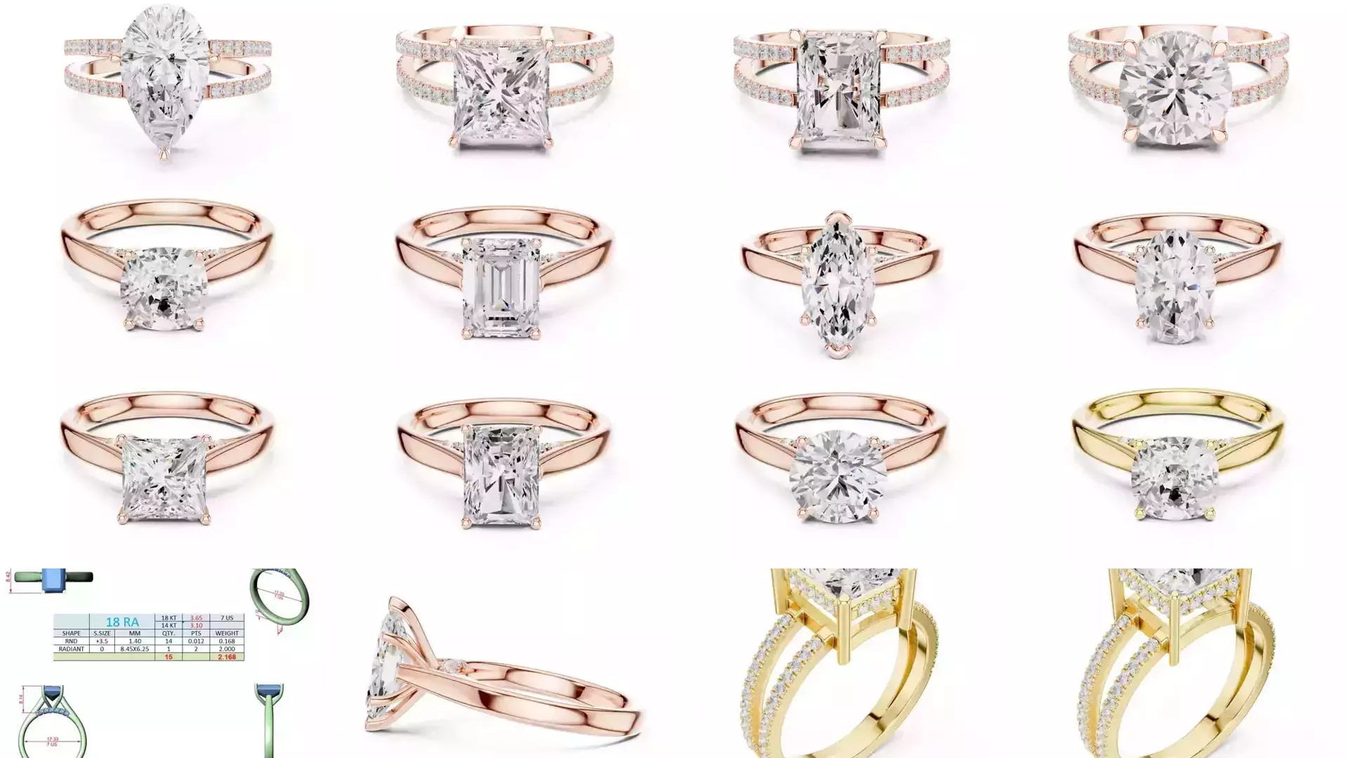 203 Hidden Halo or Diamond Rings 3DM STL OBJ FBX 3 Render Video 3D Model Collection_23