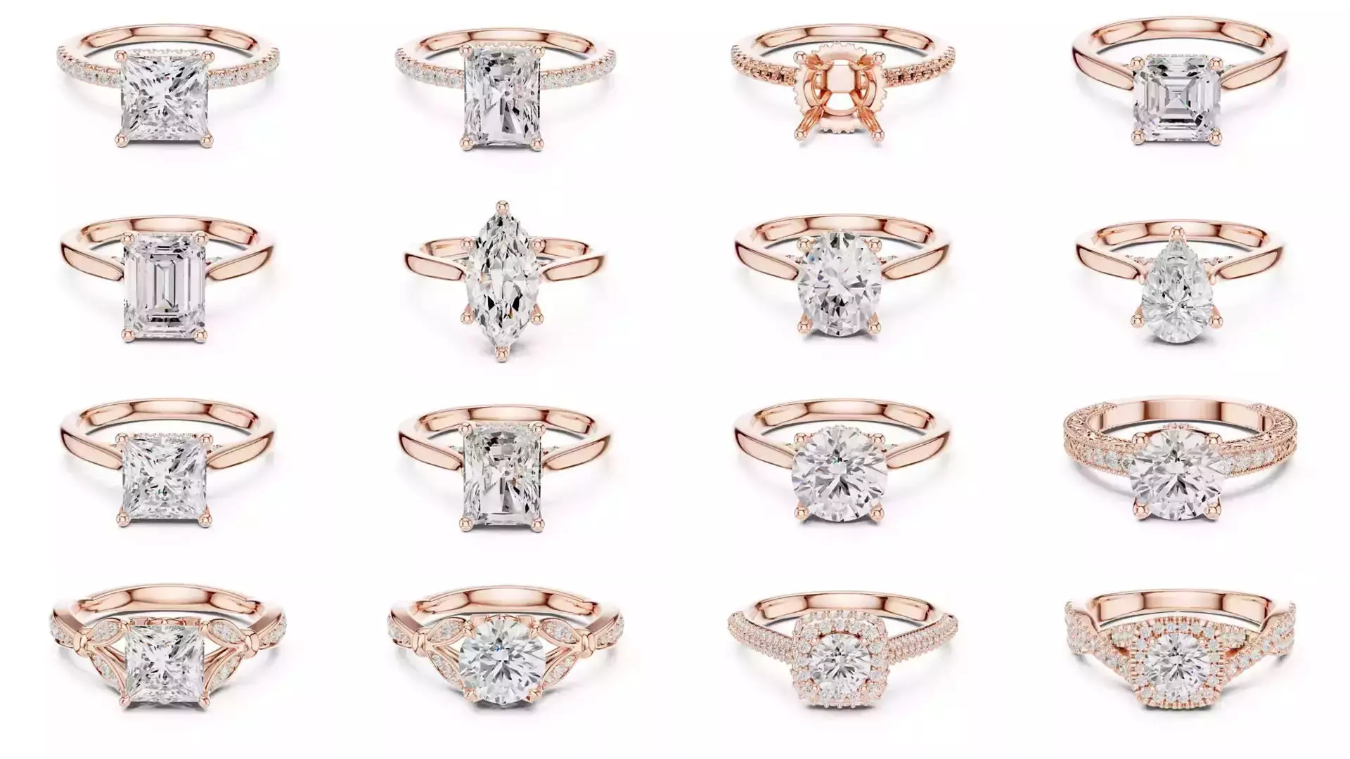 203 Hidden Halo or Diamond Rings 3DM STL OBJ FBX 3 Render Video 3D Model Collection_8