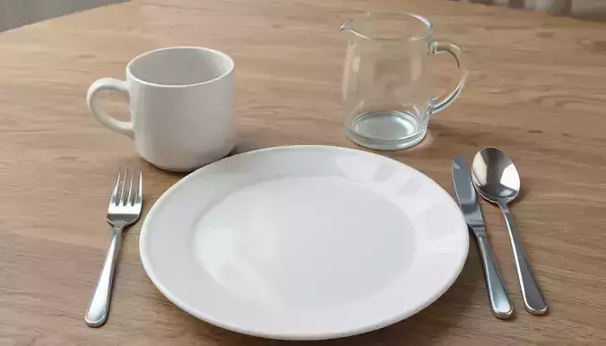 Kitchen Set 3D Model Pack  Mug Plate Jug Spoon  Cutlery