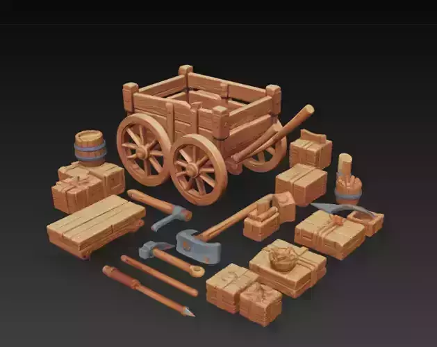 Isometric Wooden Pack Fantasy Props Set