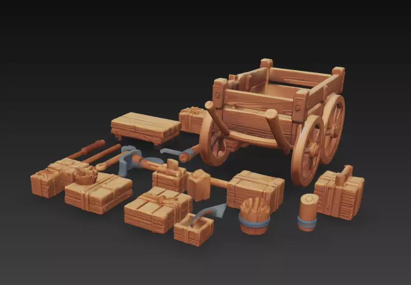 Isometric Wooden Pack Fantasy Props Set 3D print model_3
