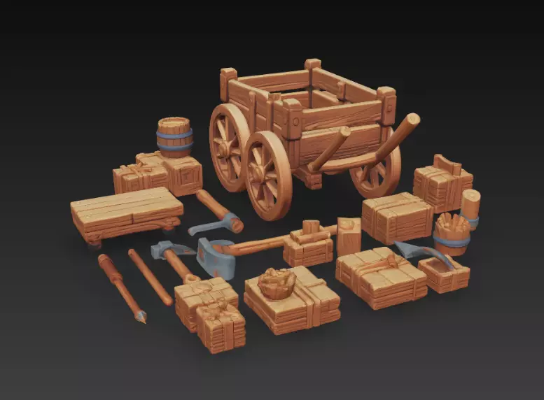 Isometric Wooden Pack Fantasy Props Set 3D print model_2