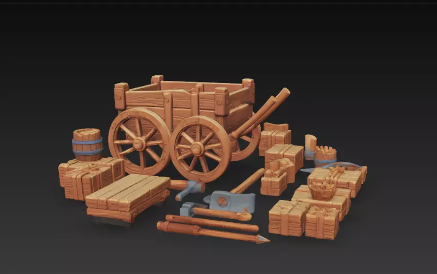 Isometric Wooden Pack Fantasy Props Set 3D print model_1