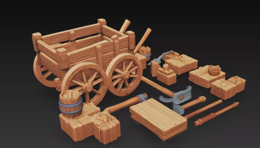 Isometric Wooden Pack Fantasy Props Set 3D print model_4