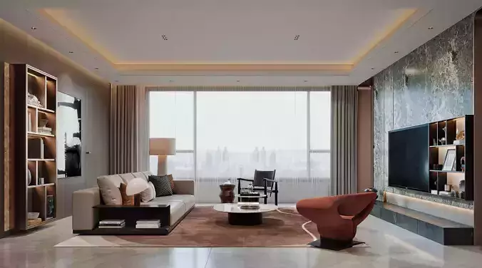 Modern luxury living and dining room interior