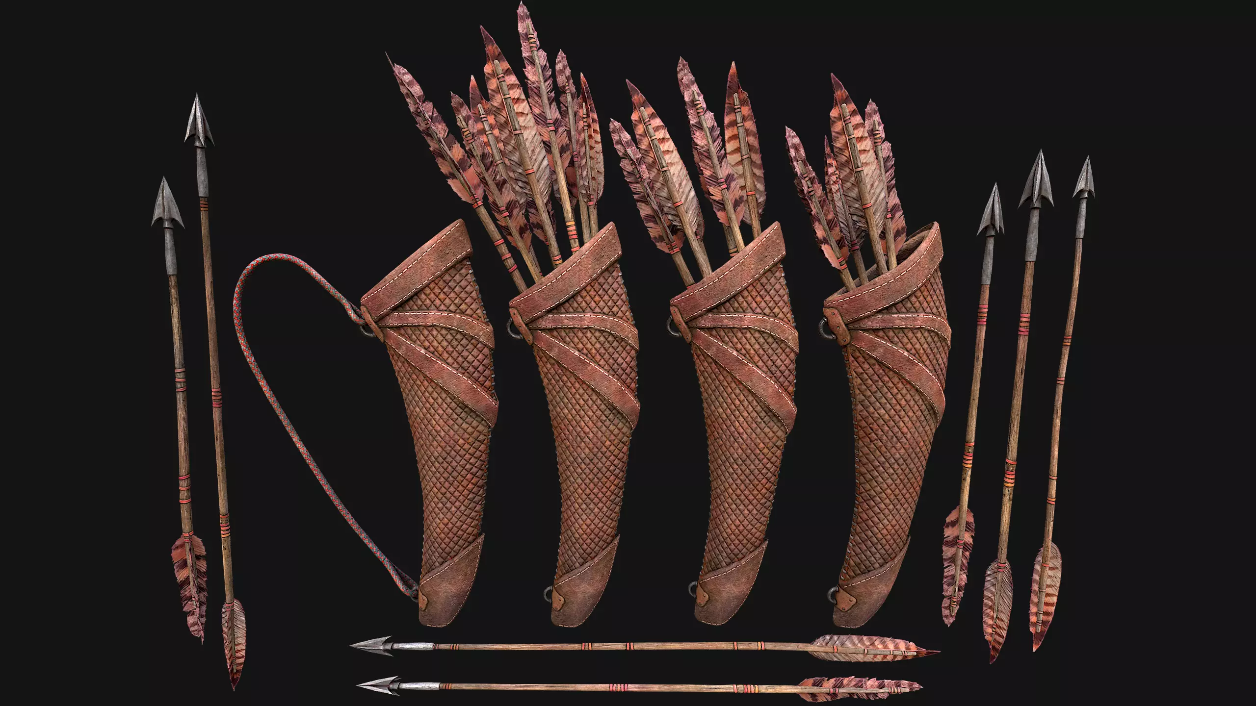 Arrow Crossbow Bolt Quiver Medieval Knights Equipment Low-poly 3D model_0