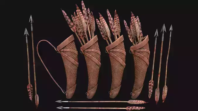 Arrow Crossbow Bolt Quiver Medieval Knights Equipment Low-poly 3D model