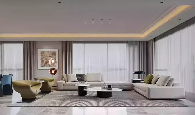 Modern luxury living and dining room interior