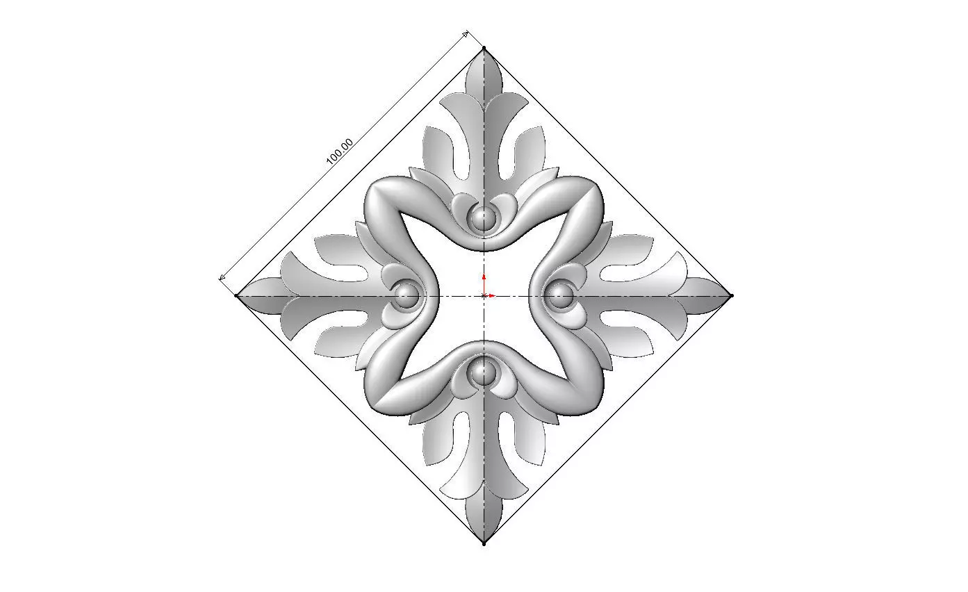 Open square floral rosette carving molding relief onlay 3D print model_6